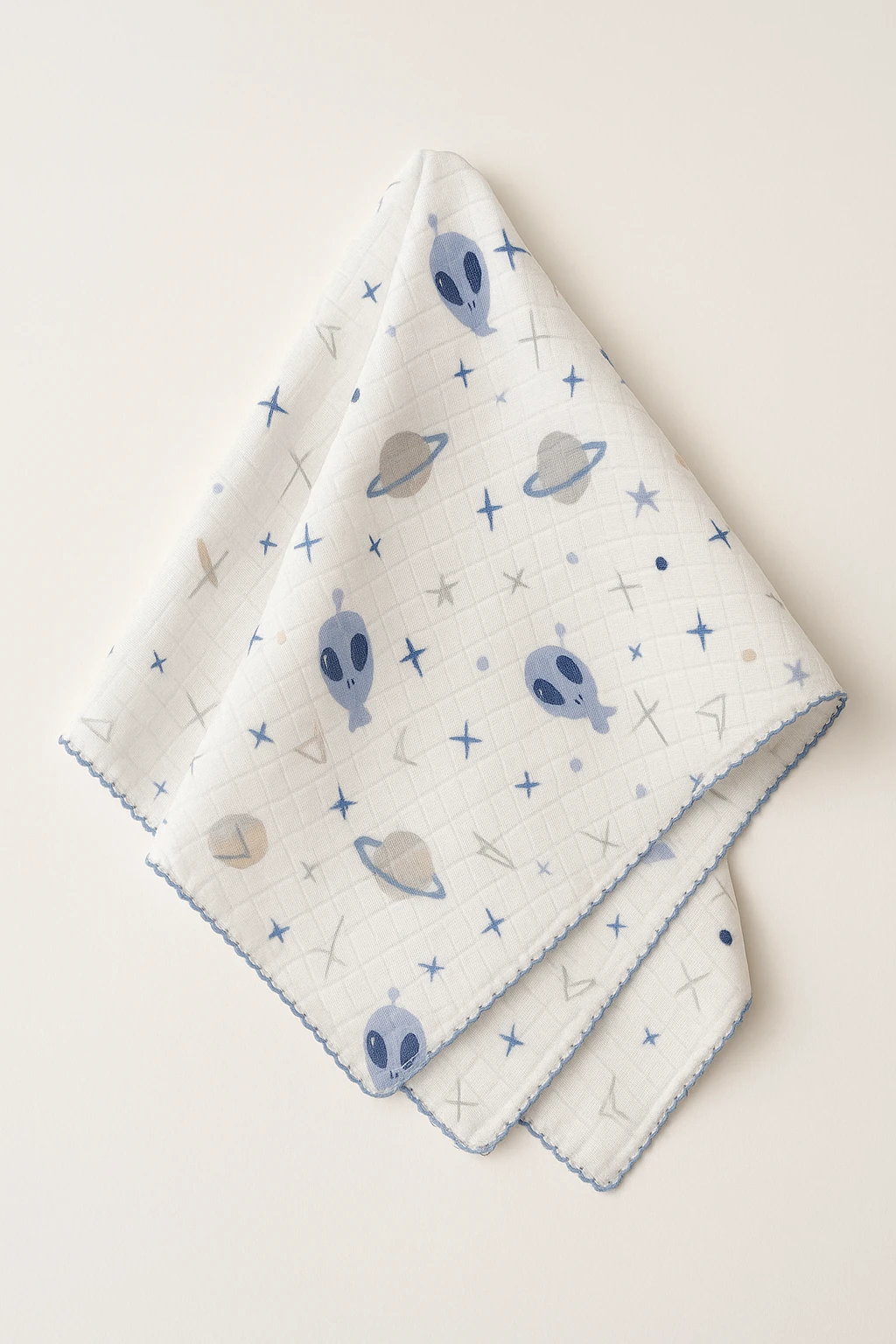 Berço Desenli Müslin Battaniye - Mavi Gezegen