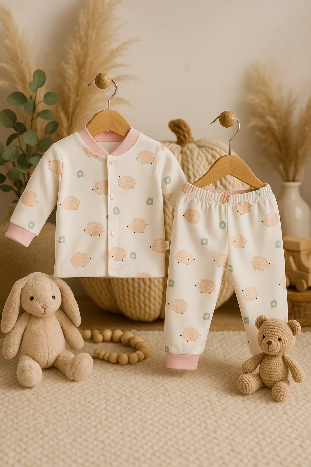 Sevilla Baby Kuzulu Çıtçıtlı Bebek Pijama Takımı  - Pembe-Beyaz