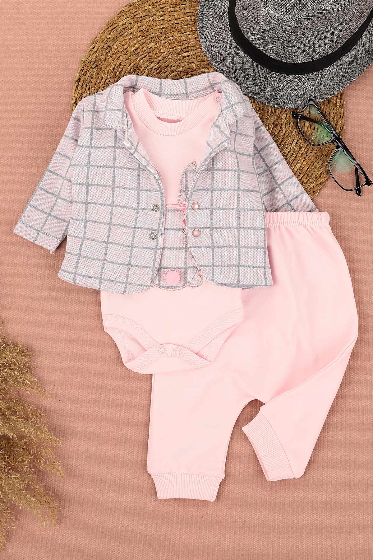 Babyim Ponponlu Tavşan Nakışlı Ceketli Kız Çocuk Takım - Pembe