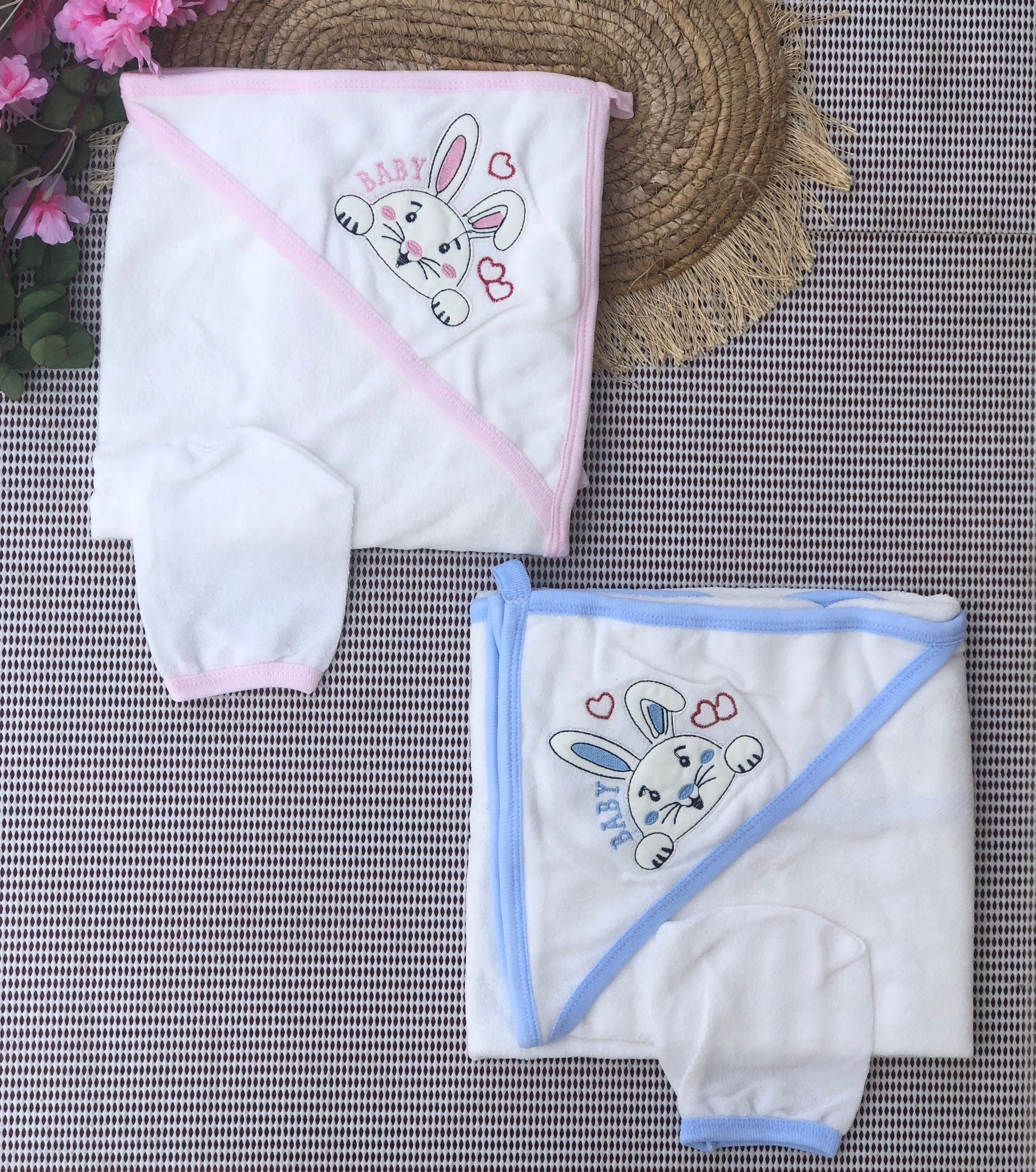 Gülünce Bebe Banyo Havlu  - Tavşan Mavi