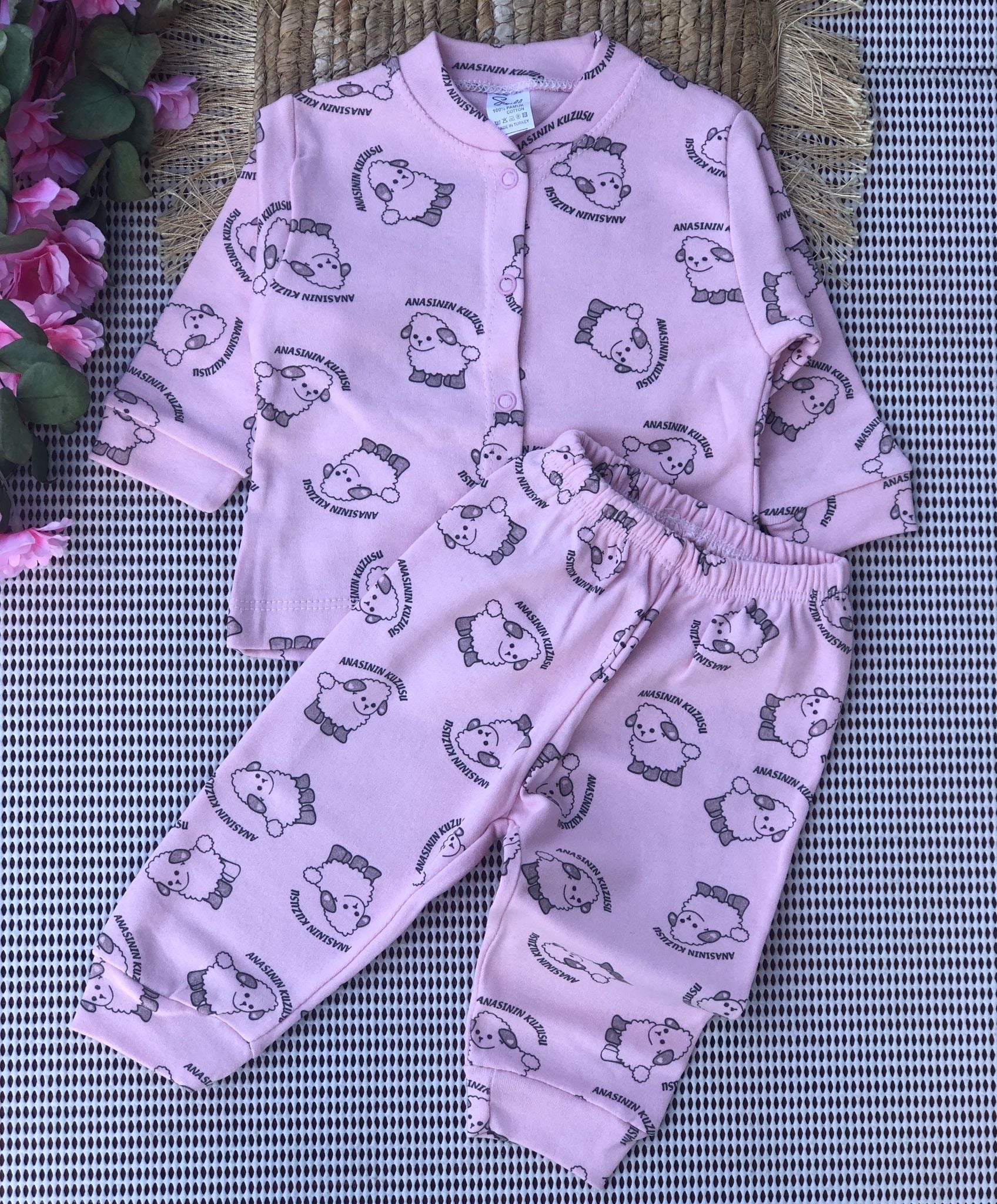 Sevilla Baby Kuzu Baskılı Çıtçıtlı Takım - Pembe
