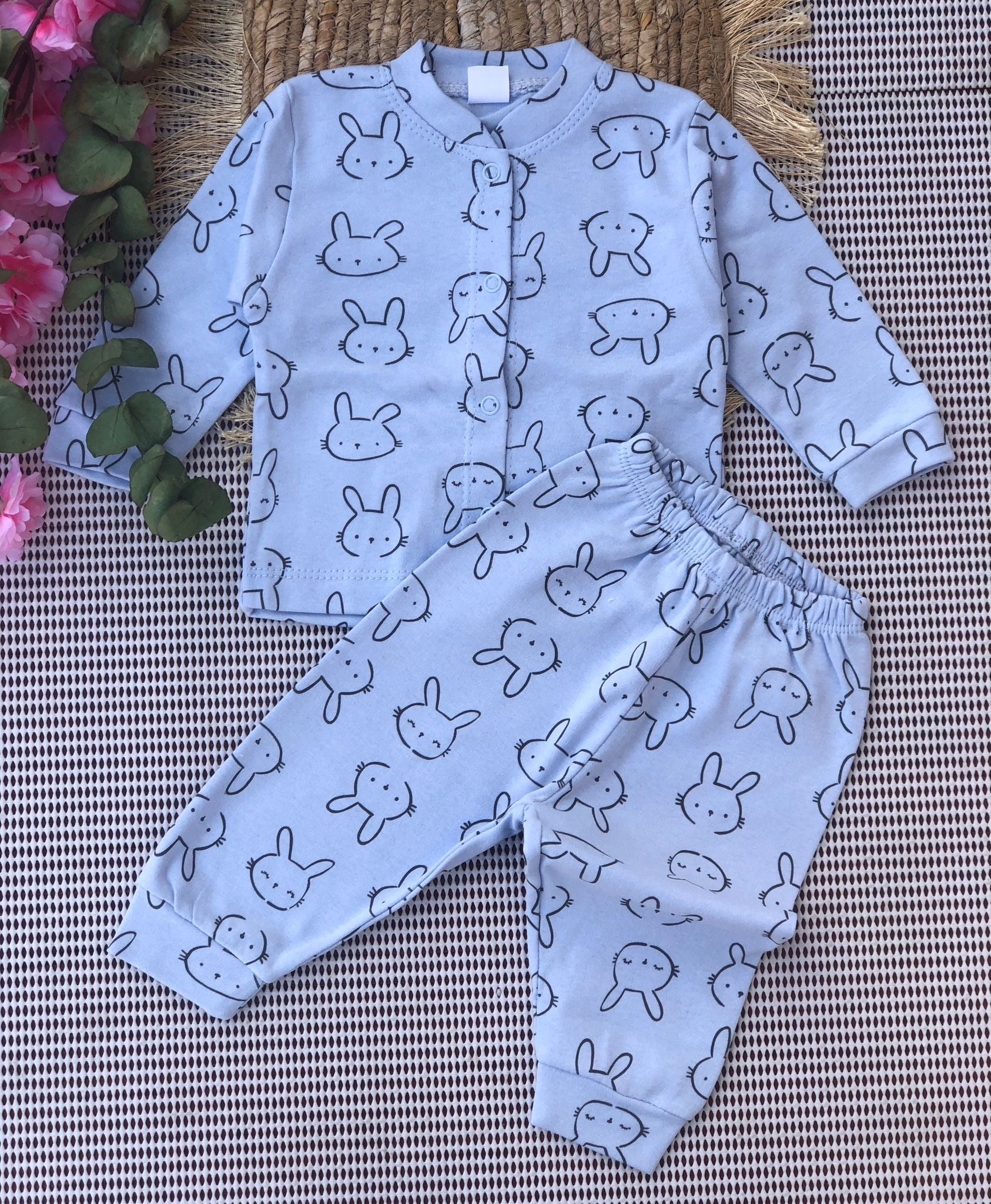  Sevilla Baby Tavşan Kafa Baskılı Takım - Mavi
