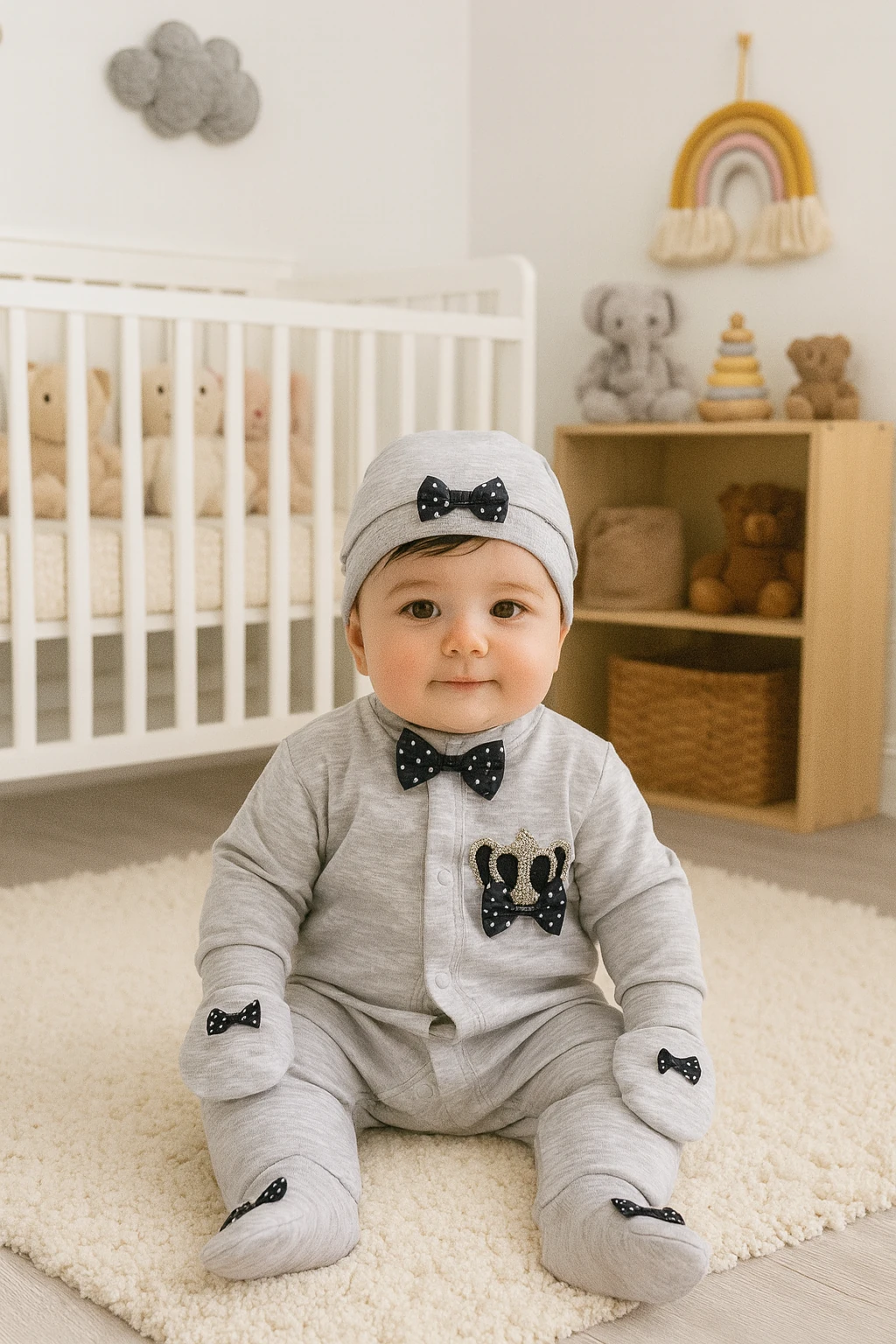 Waffle Nakışlı 3'lü Tulum - Gri