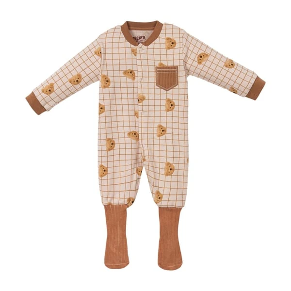 Ayıcık Desenli Bebek Tulumu - Beyaz