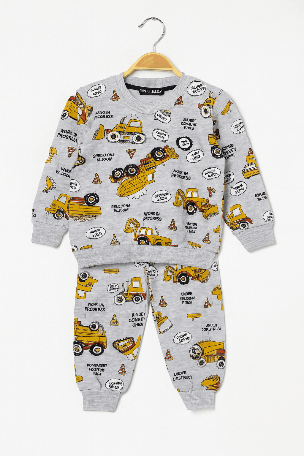 Ykş Gri Desenli Pijama Takımı - Traktör