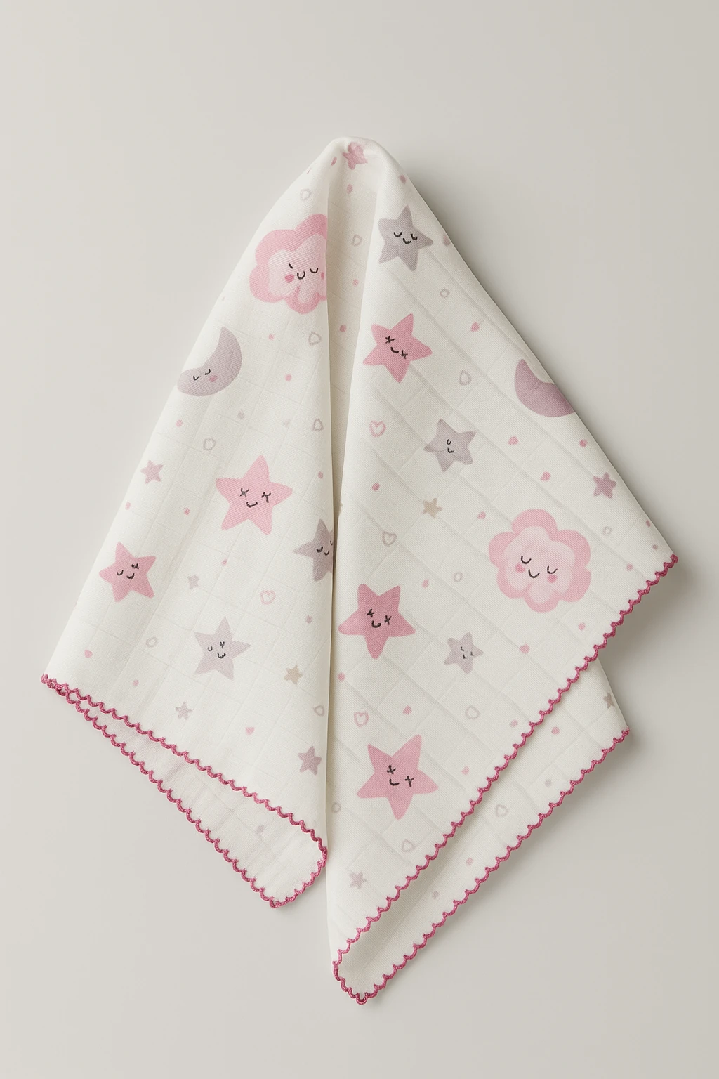 Berço Desenli Müslin Battaniye - Pembe Bulut