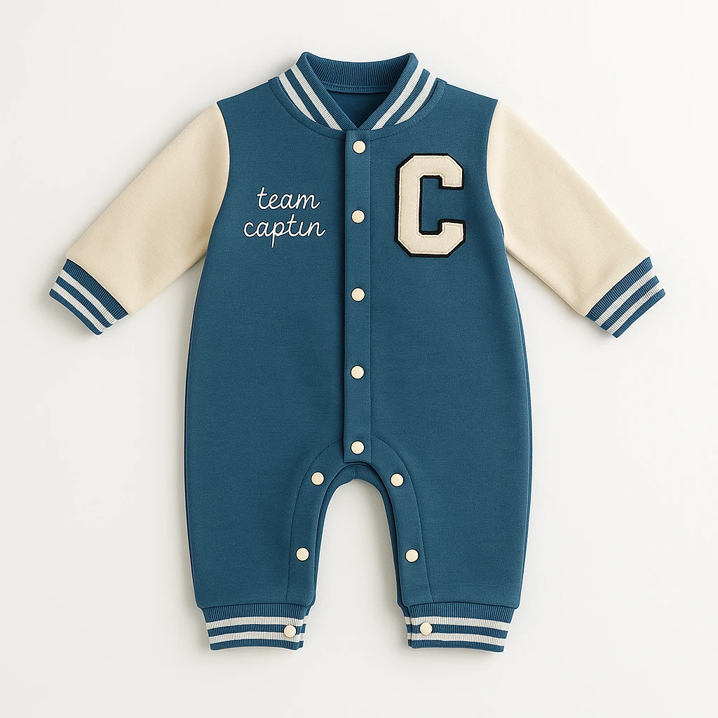 ByMurat C Nakışlı Bebek 3 İp Tulum  - Mavi