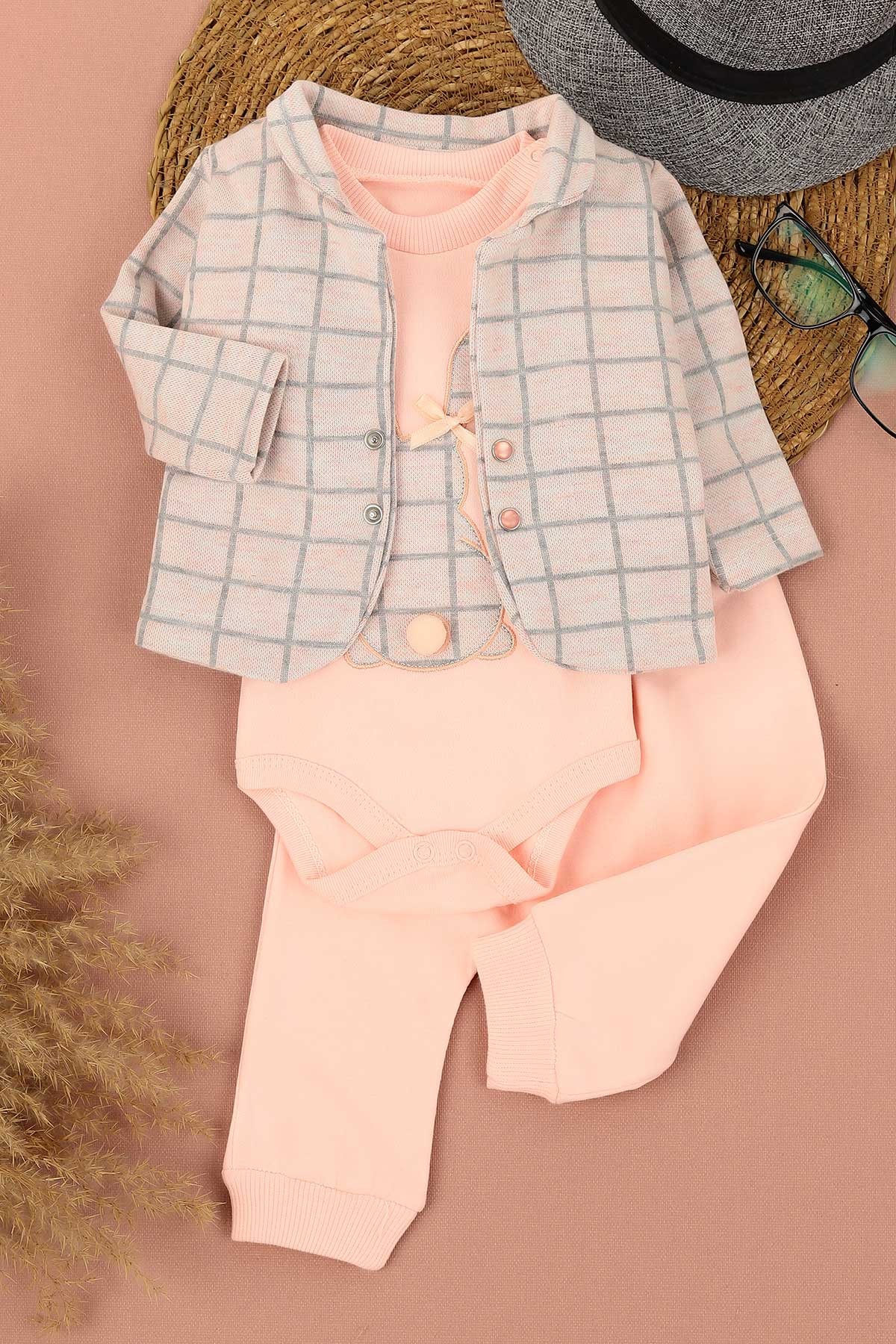 Babyim Ponponlu Tavşan Nakışlı Ceketli Kız Çocuk Takım - Pudra