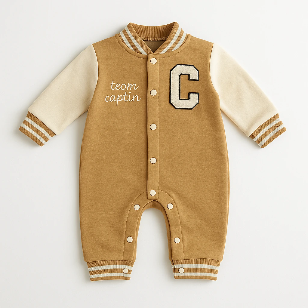 ByMurat C Nakışlı Bebek 3 İp Tulum  - Hardal