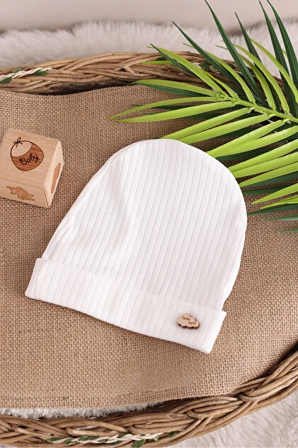 Defne Armalı Bebe Penye Şapka - Beyaz