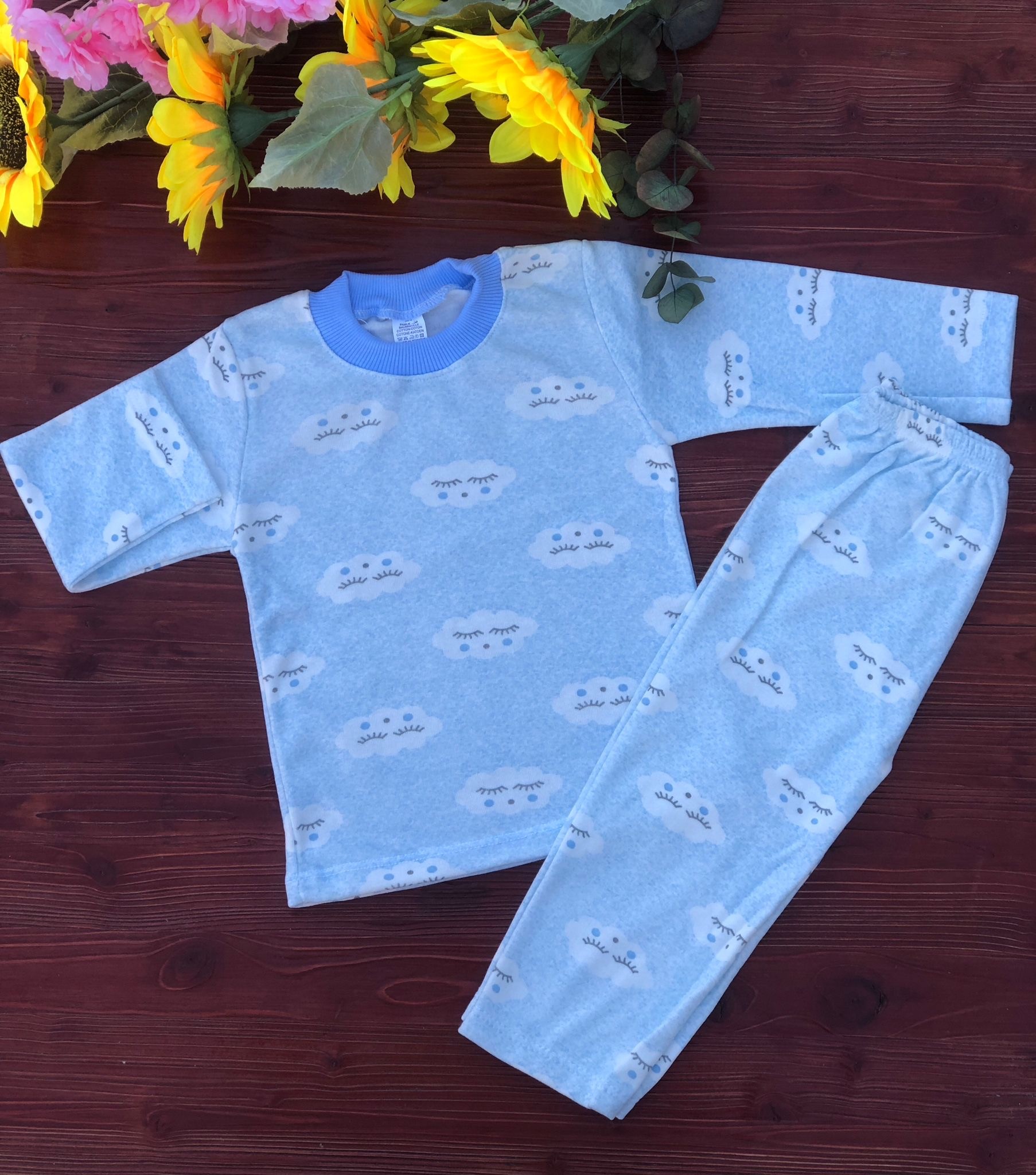Özlev Bebe Bulut Desenli Pijama Takımı - MAVİ