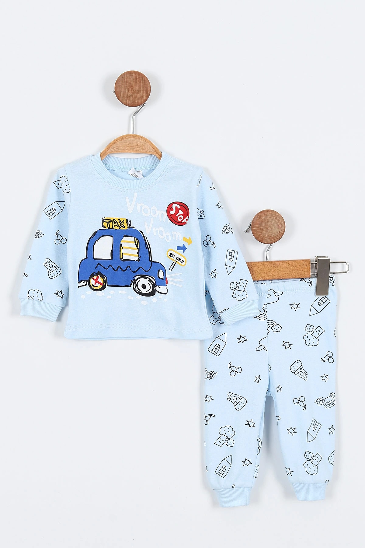 Süpermini Baskılı İki İp Erkek Bebek Pijama Takım - Mavi