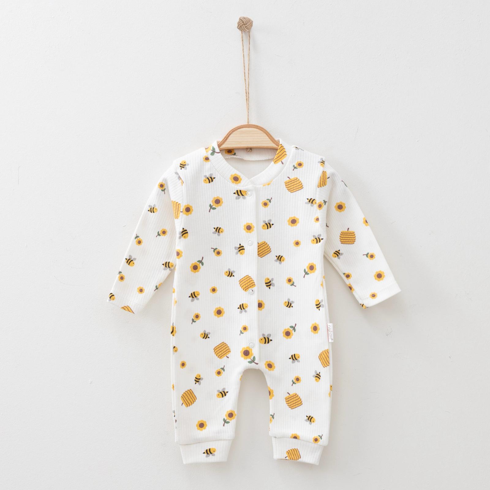 Arı Desenli Bebek Tulumu - Beyaz