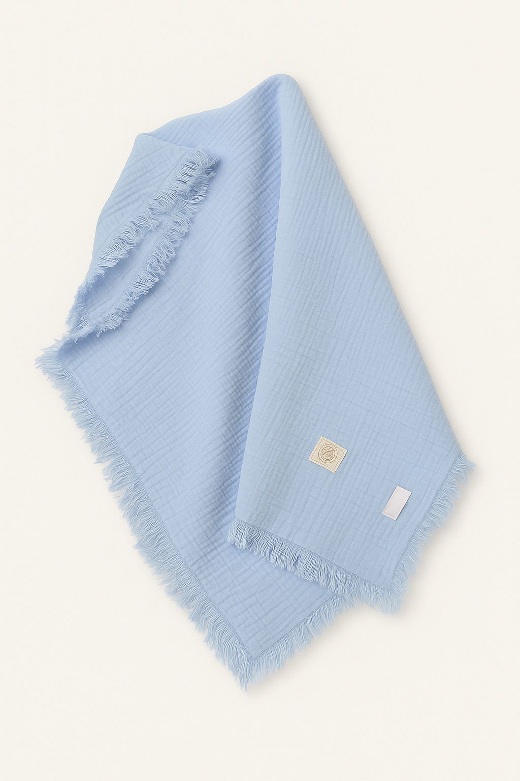 % 100 Pamuk Natural Dört Katlı Müslin Battaniye - Mavi