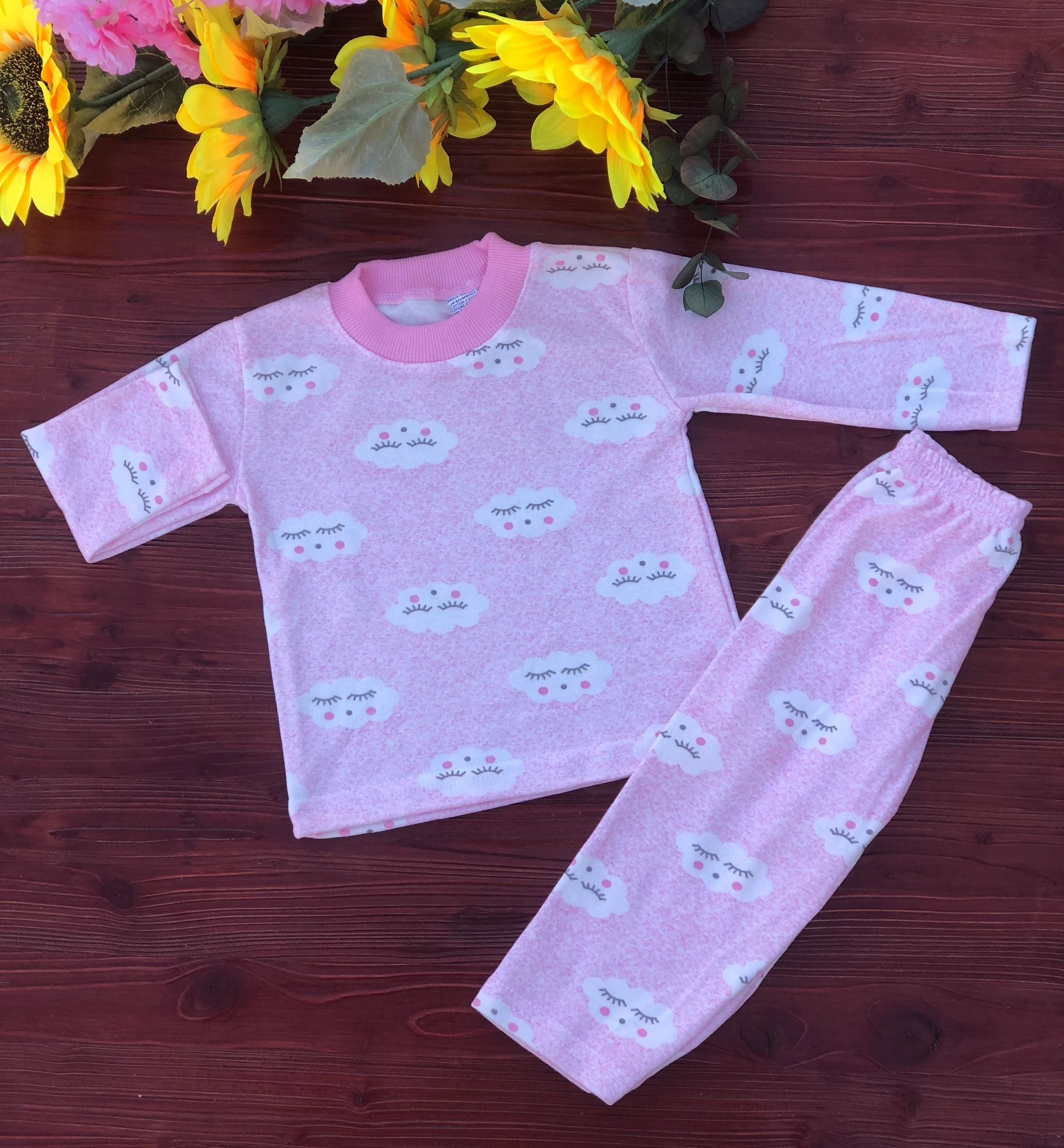 Özlev Bebe Bulut Desenli Pijama Takımı - PEMBE