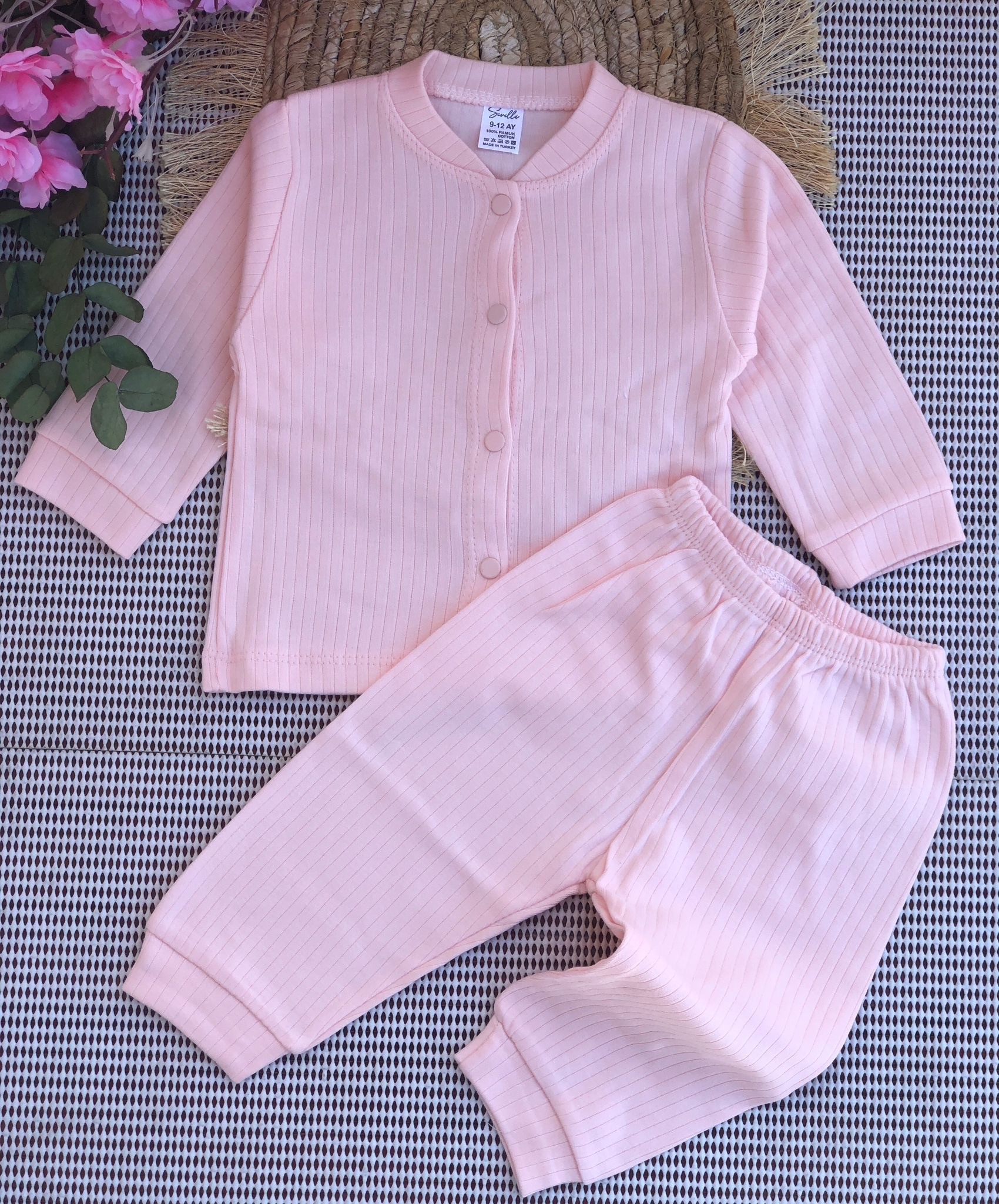 Babyselen Raporlu Düğmeli Alt Üst Takım - PEMBE
