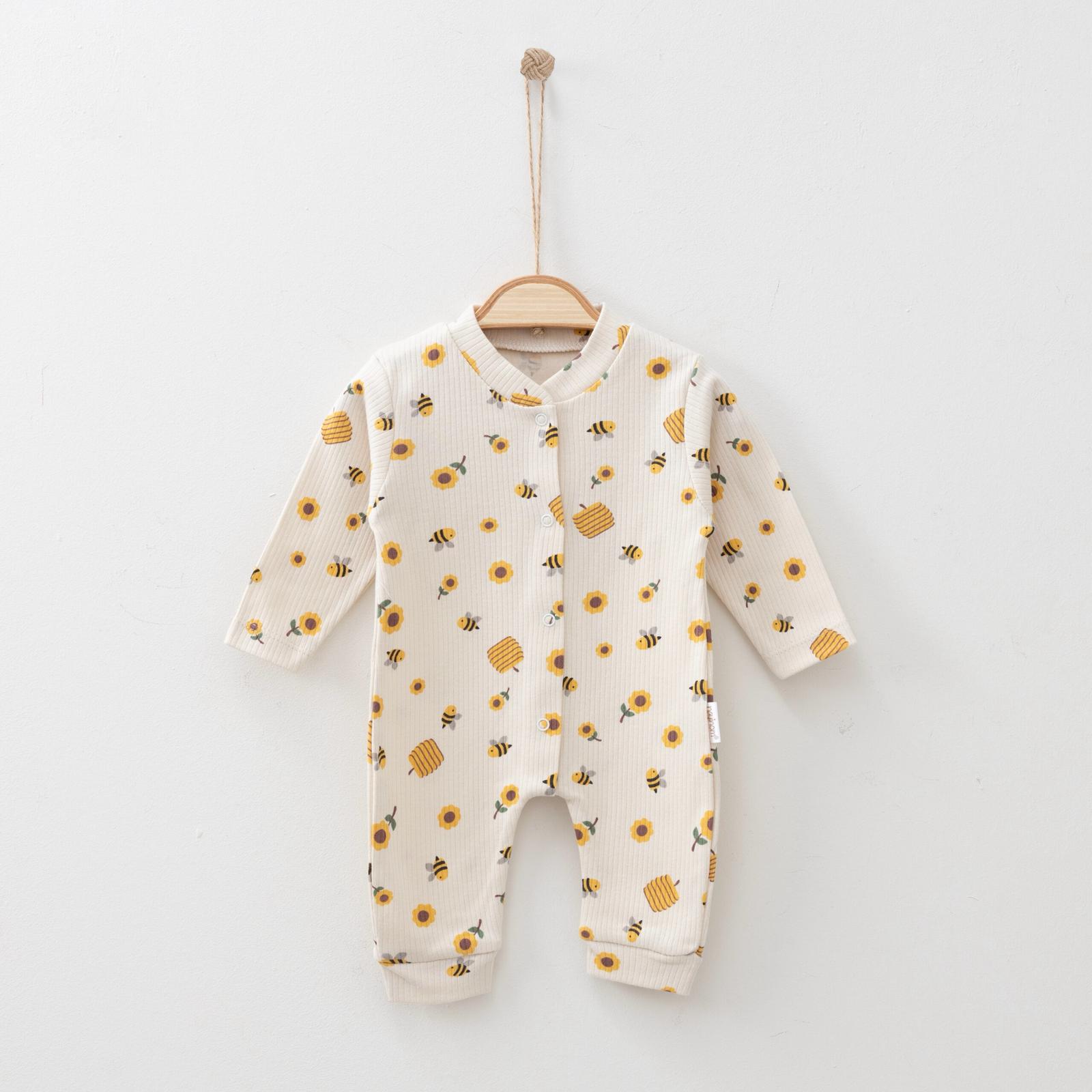 Arı Desenli Bebek Tulumu - Bej