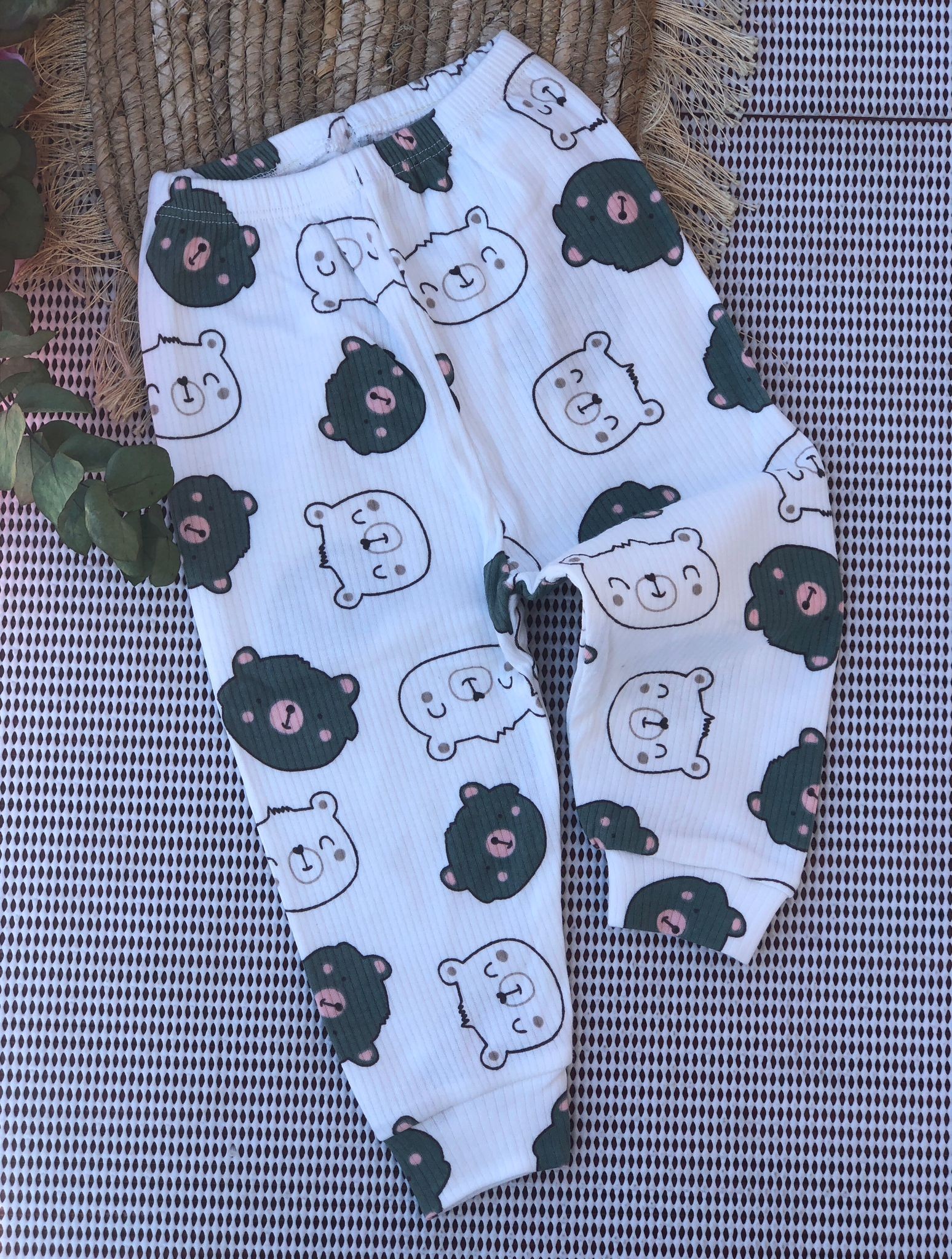 Nayinom Baskılı Manşetli Bebe Alt - Yeşil Ayı Kafa