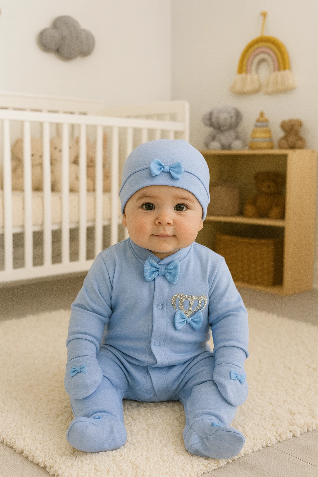 Waffle Nakışlı 3'lü Tulum - Mavi