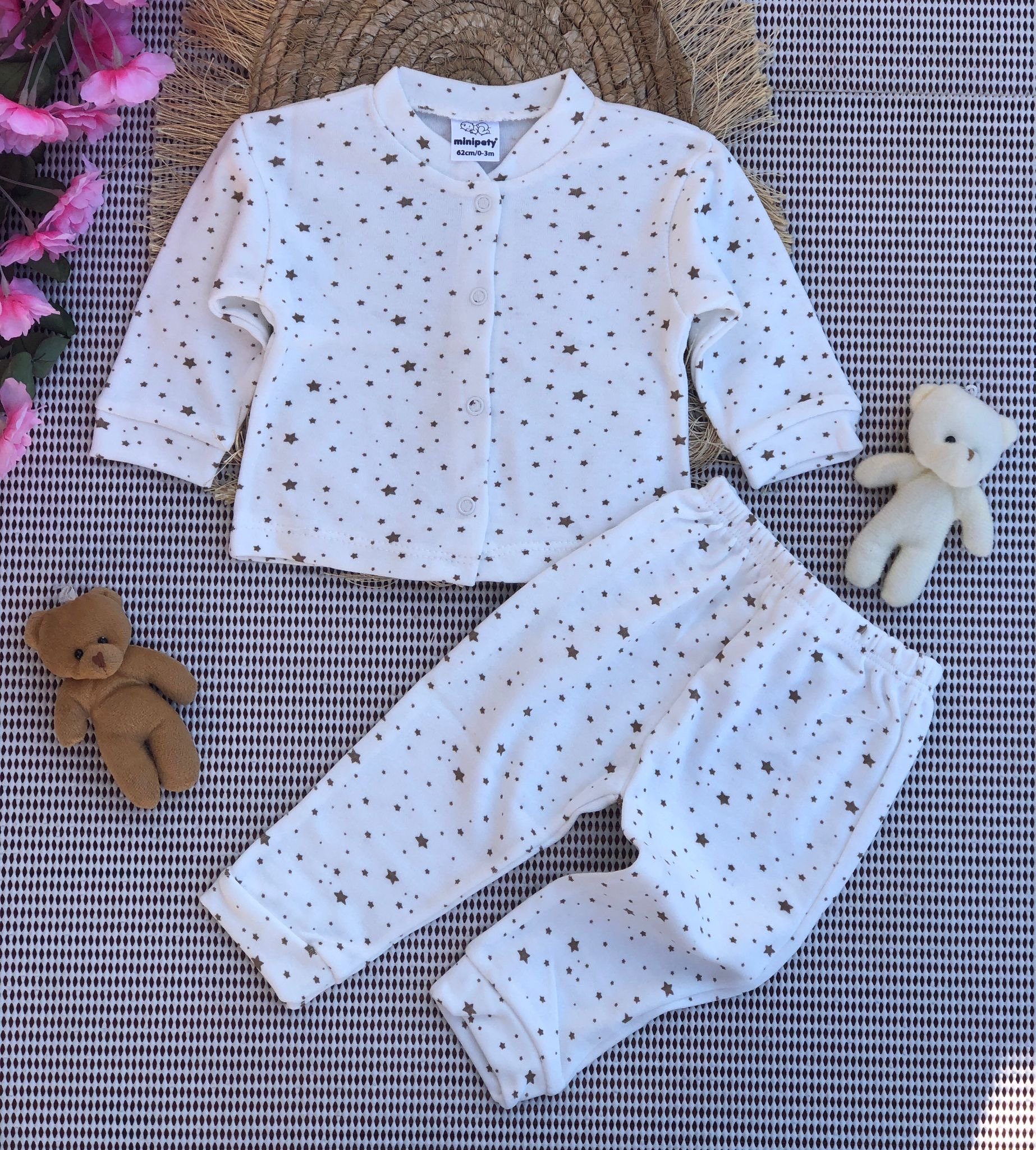 MiniPetty Yıldız Baskılı Düğmeli Pijama Takımı