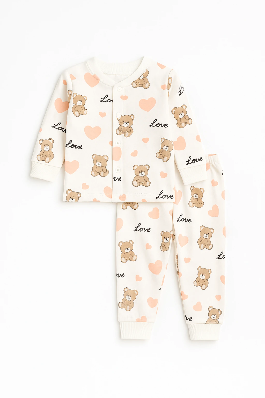 Sevilla Kalp Ayı Baskılı Bebe Takım - Pudra