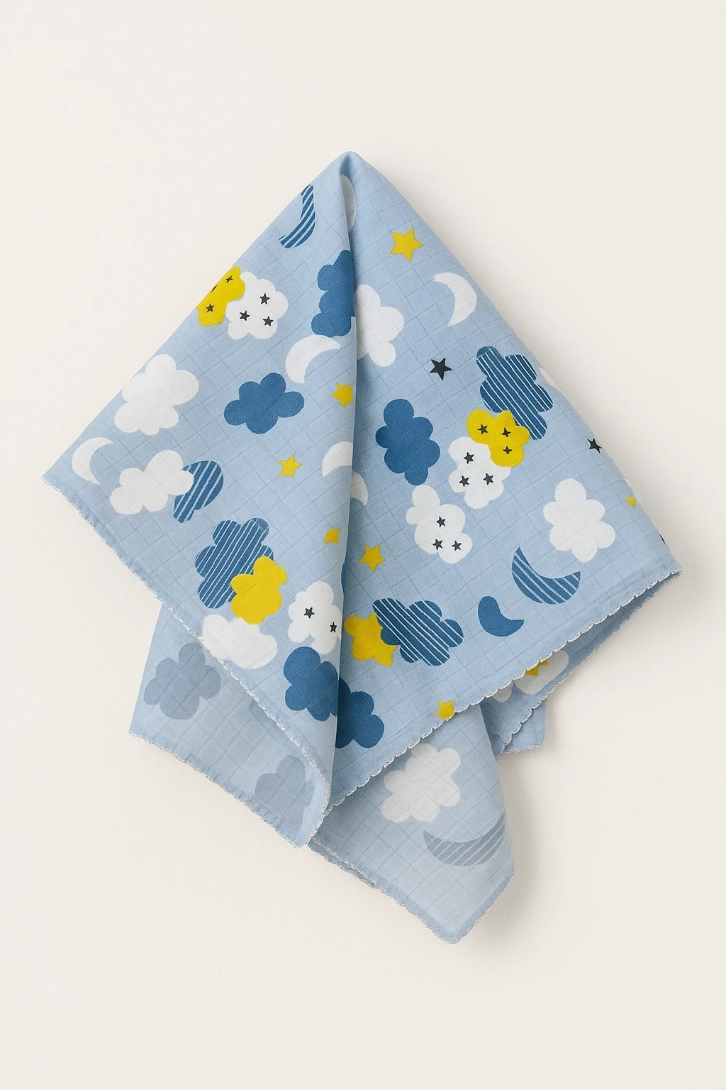 Berço Desenli Müslin Battaniye - Mavi Bulut