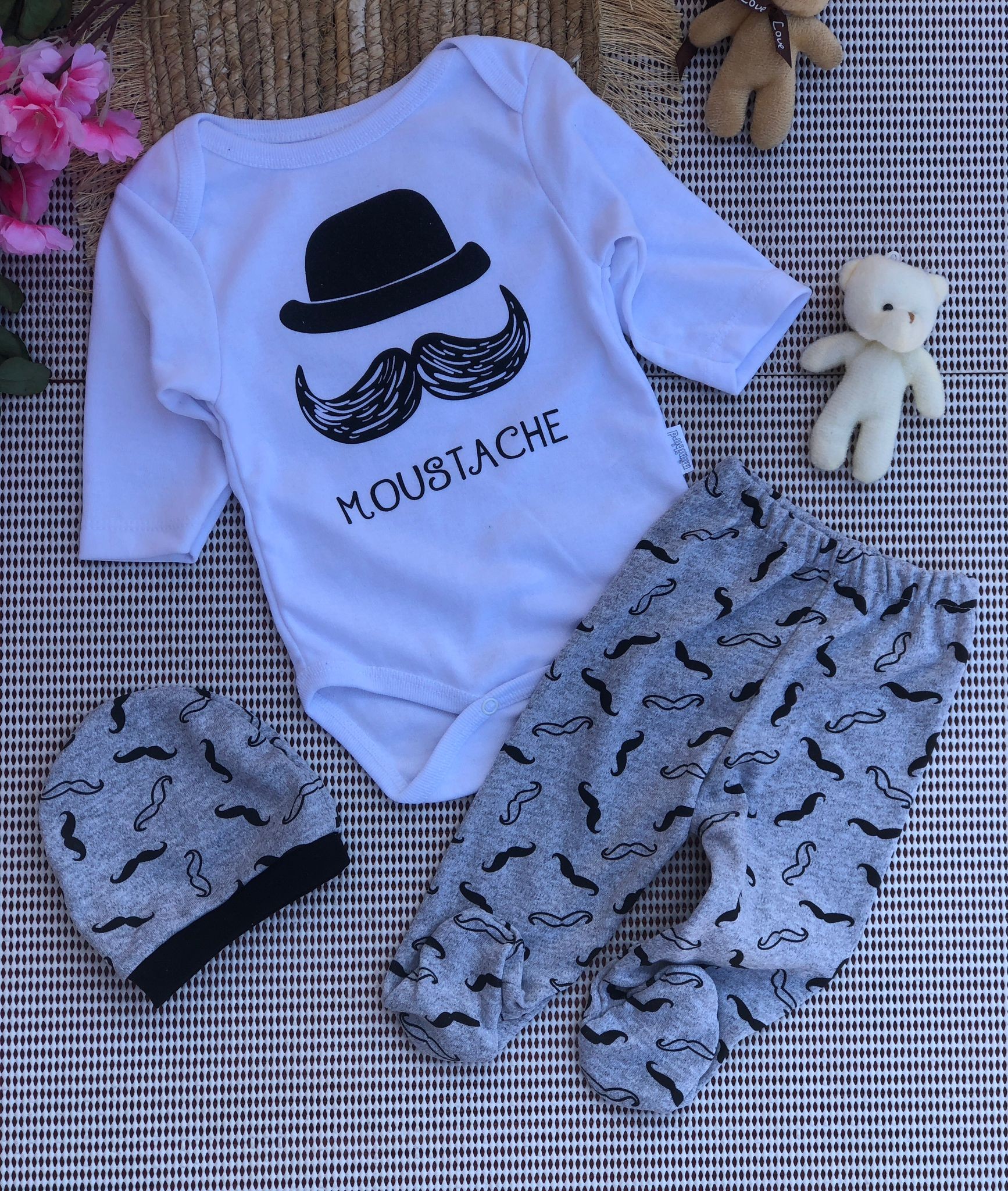 MiniBird Desenli Baskılı 3'lü Set - Bıyık