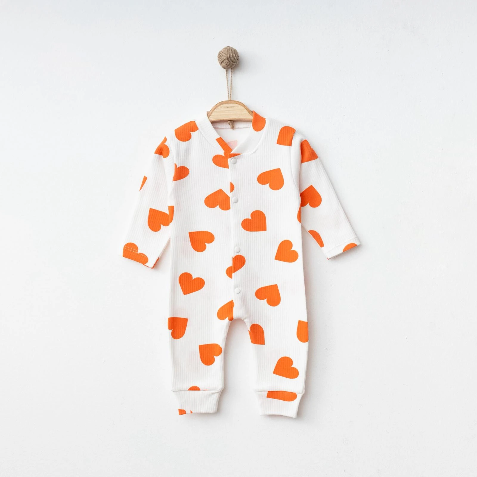 Kalp Desenli Bebek Tulumu - Turuncu
