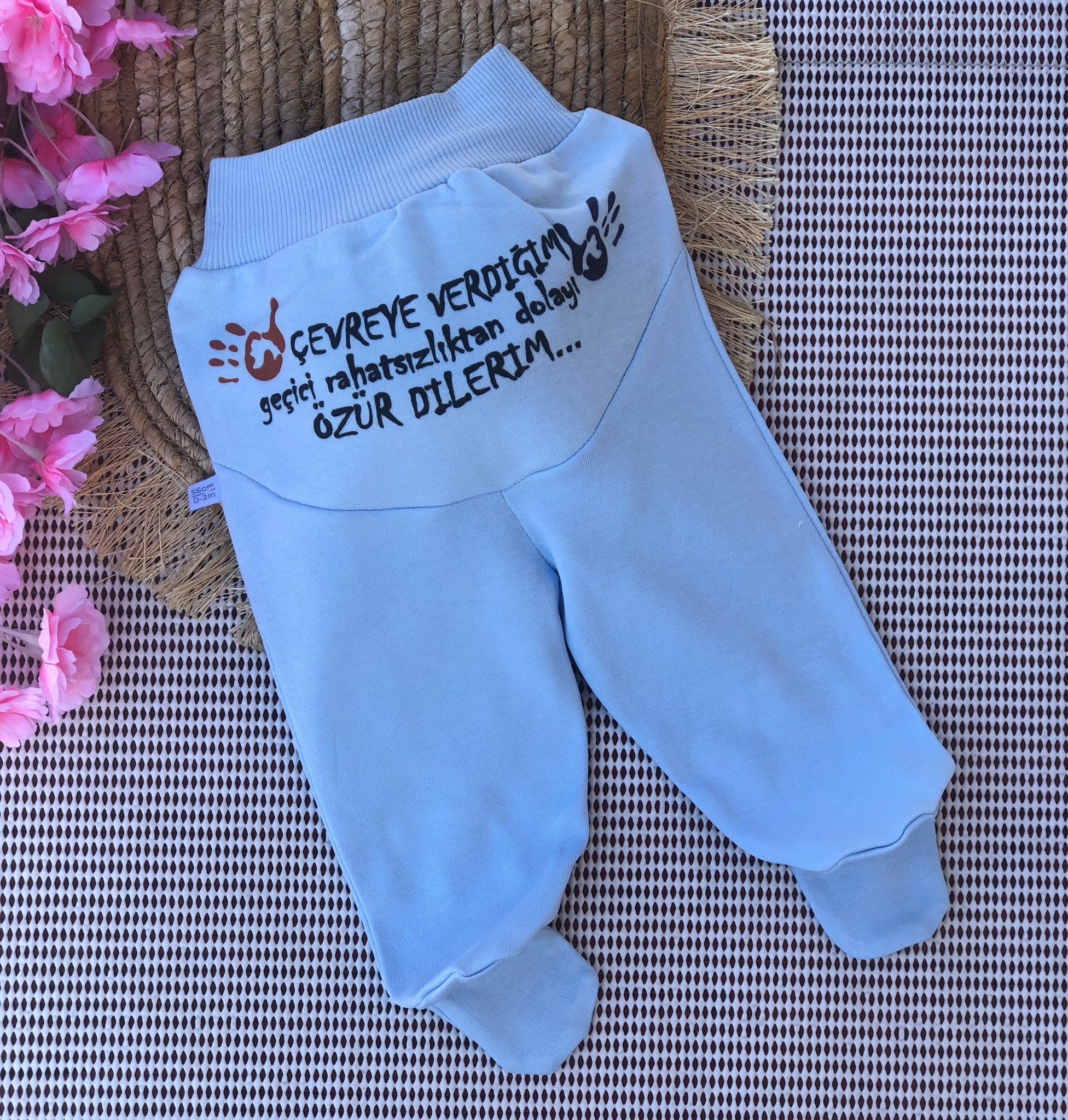 Sennur Yazılı Patikli Bebe Alt - Çevreye Mavi