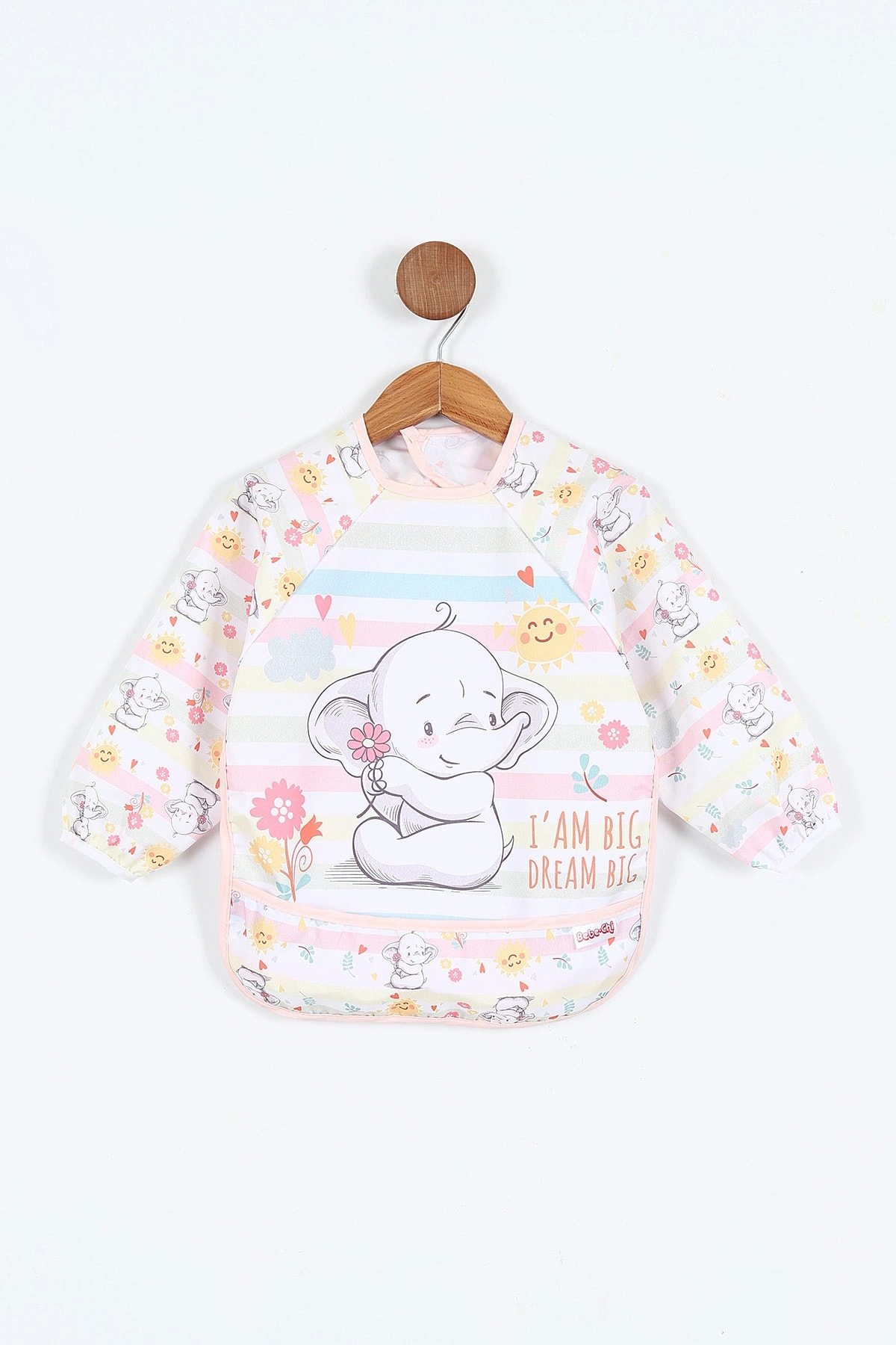 Sıvı Geçirmez Mama Ve Aktivite Boyama Önlüğü - Pudra Fil