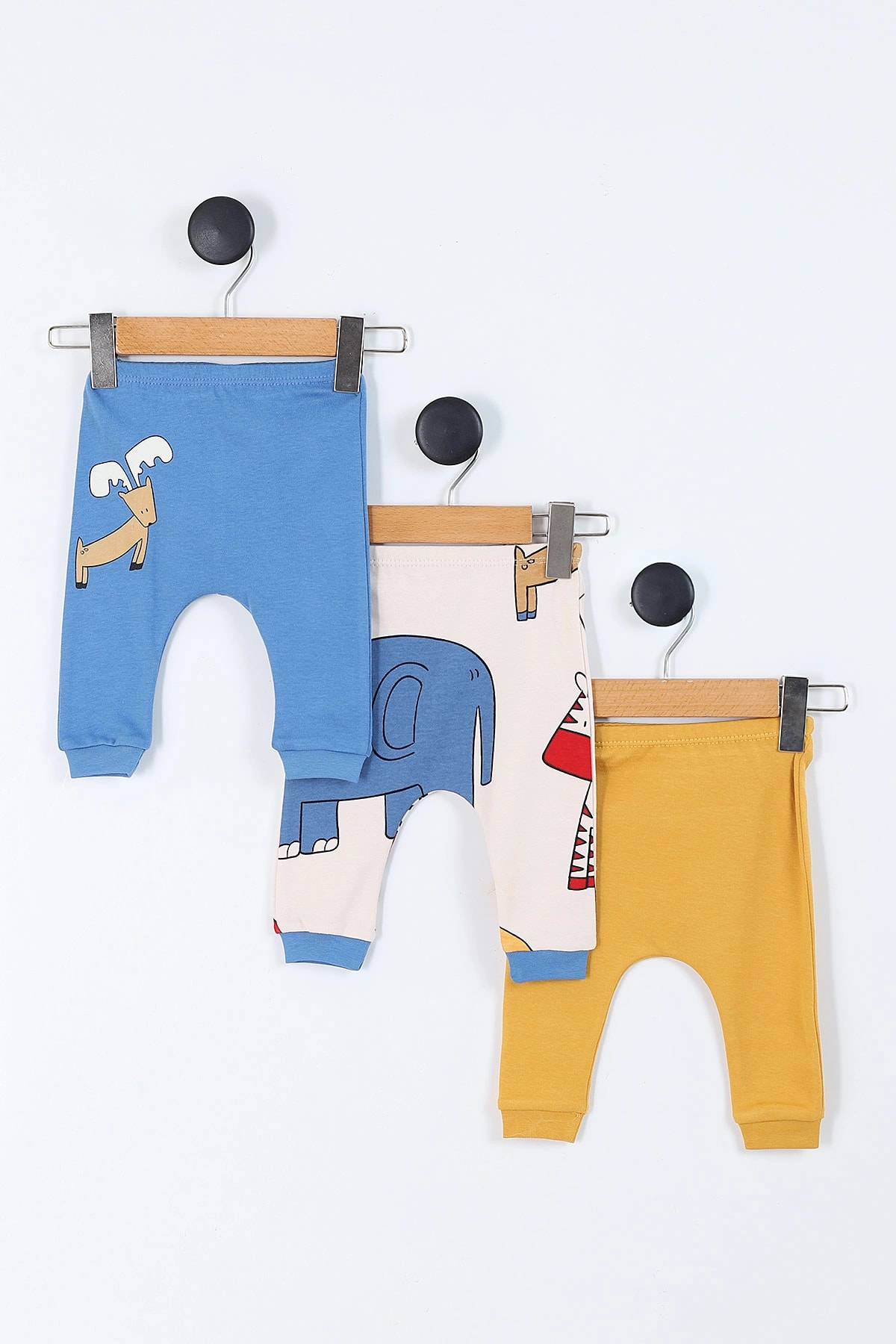 Necixs Baskılı Erkek Bebek 3'lü Pijama Alt - Mavi-Bej-Hardal