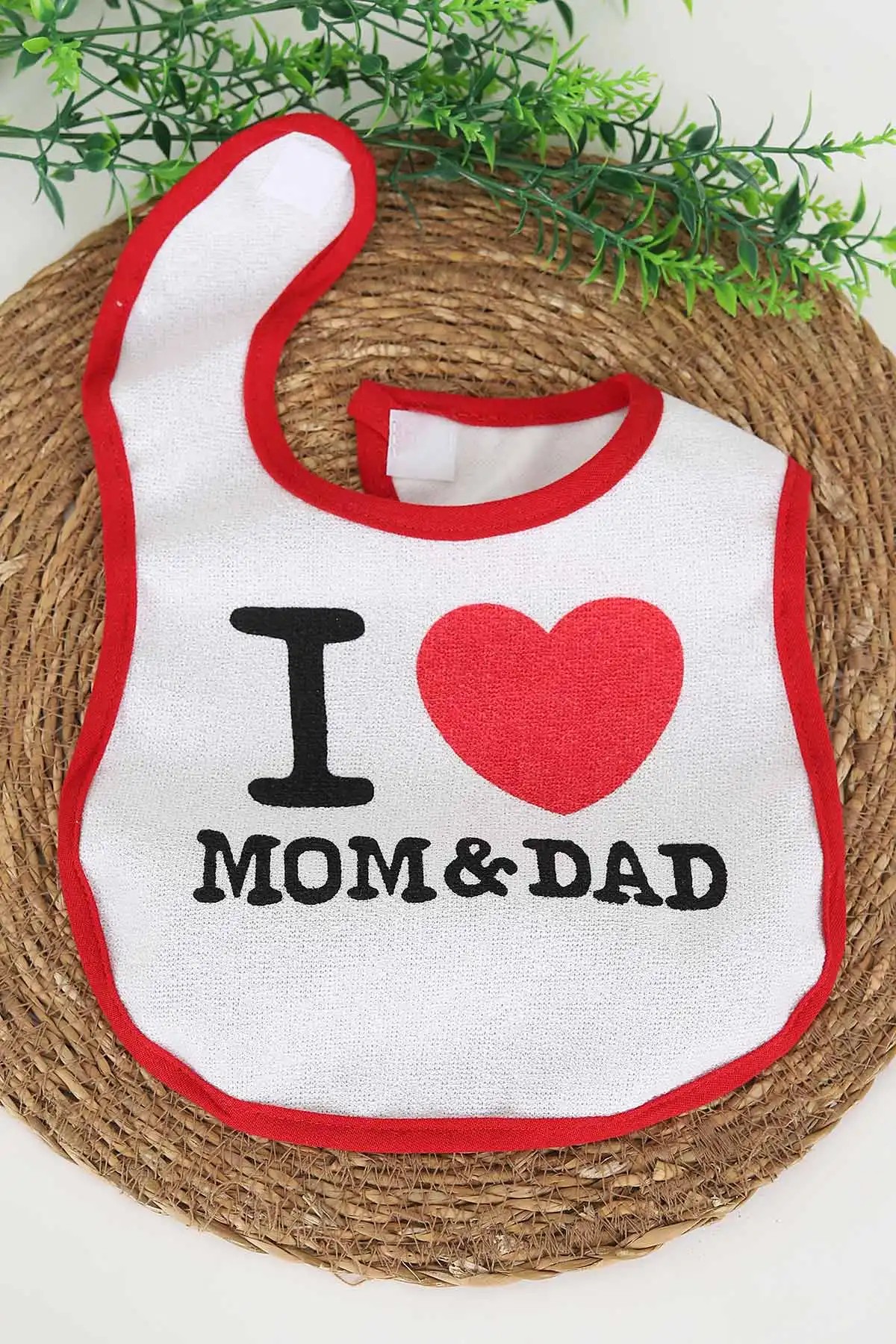 BabyBibs Kırmızı Mom Dad Baskılı Mama Önlüğü 