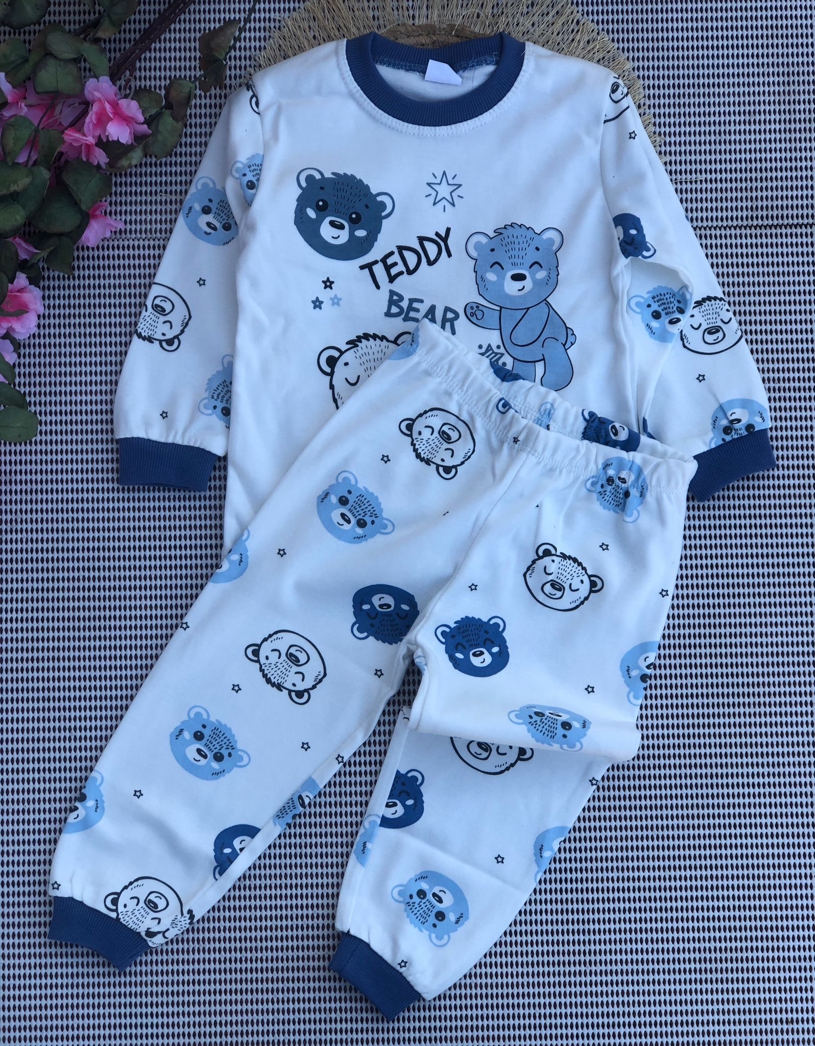 Süpermini Desenli Pijama Takımı - Mavi Teddy