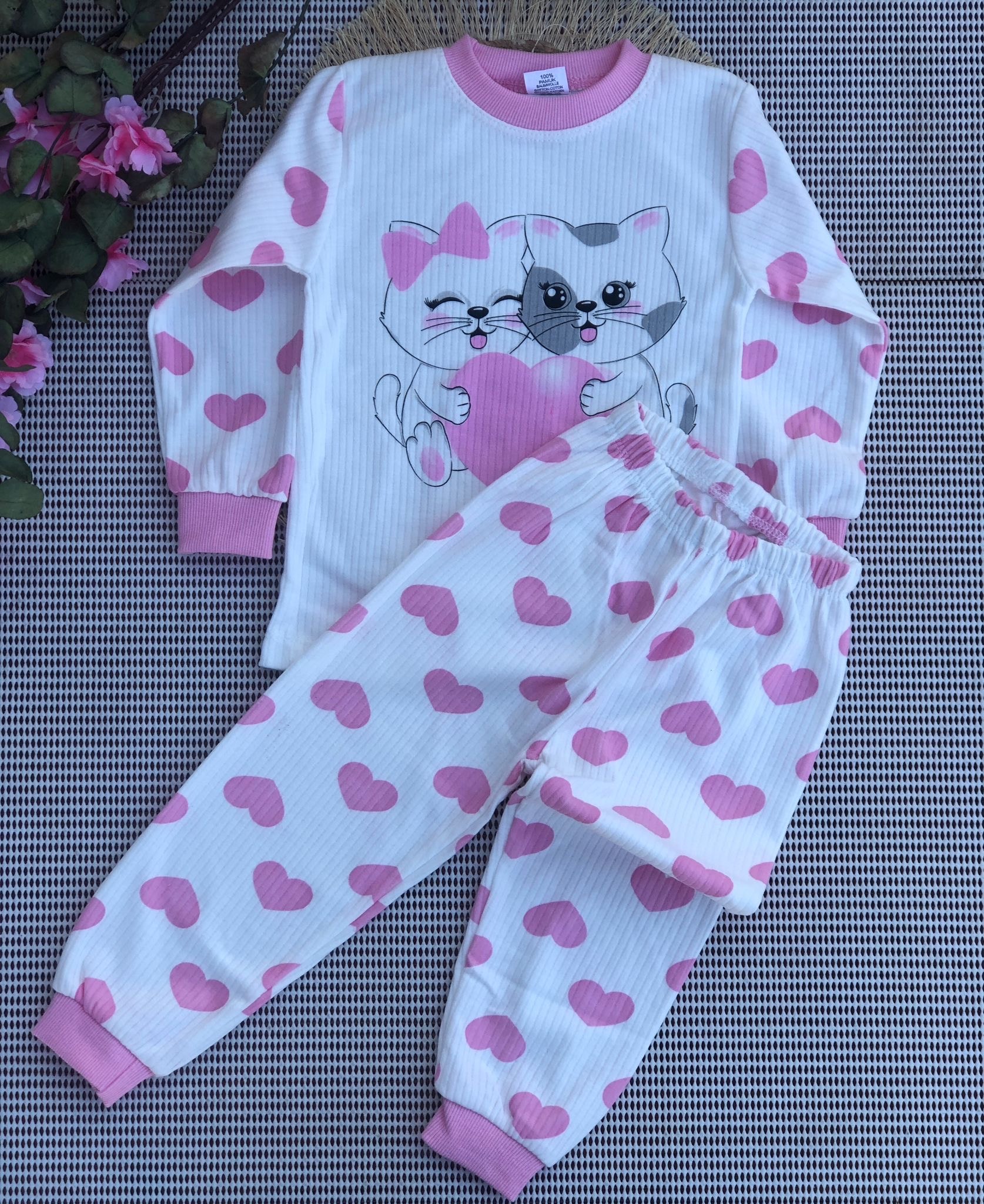 Süpermini Desenli Pijama Takımı - Pembe Kedi