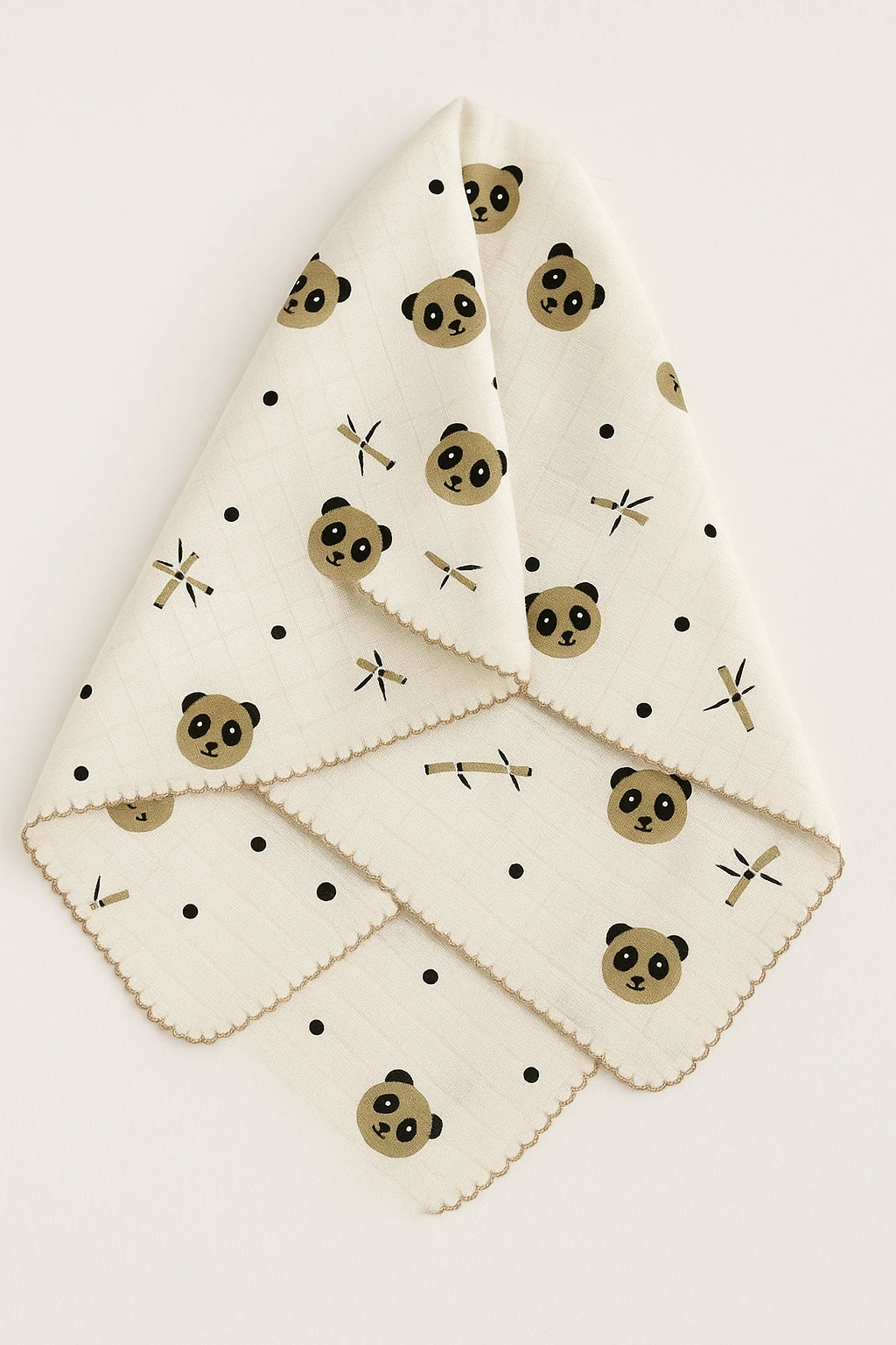 Berço Desenli Müslin Battaniye - Bej Panda