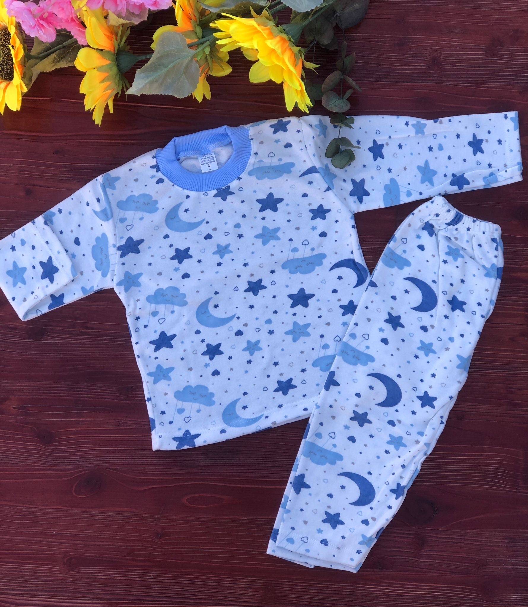 Özlev Ay Yıldız Desenli Pijama Takımı - MAVİ