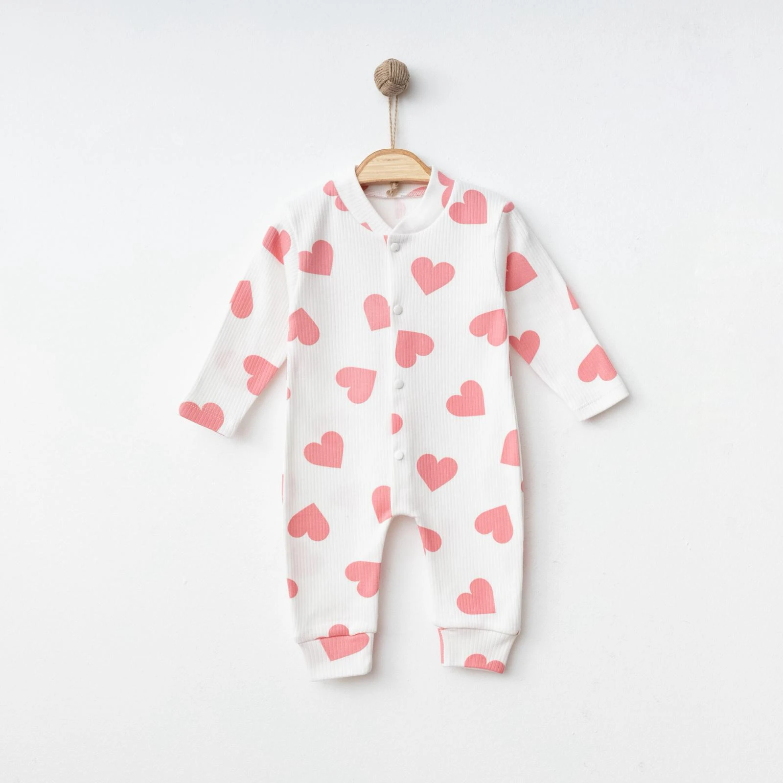 Kalp Desenli Bebek Tulumu - Pudra