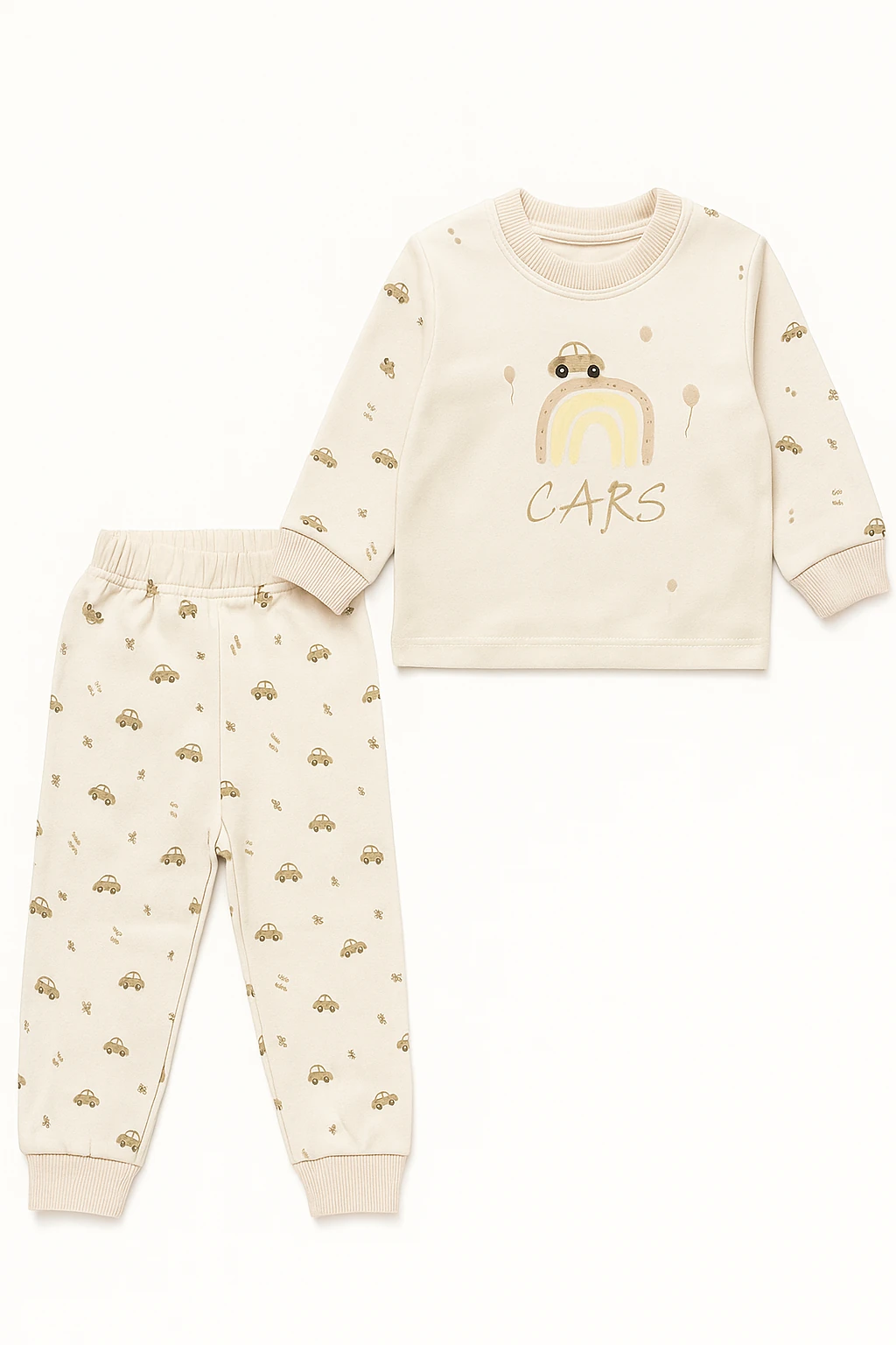 Süpermini Cars Baskılı Pijama Takımı - Bej