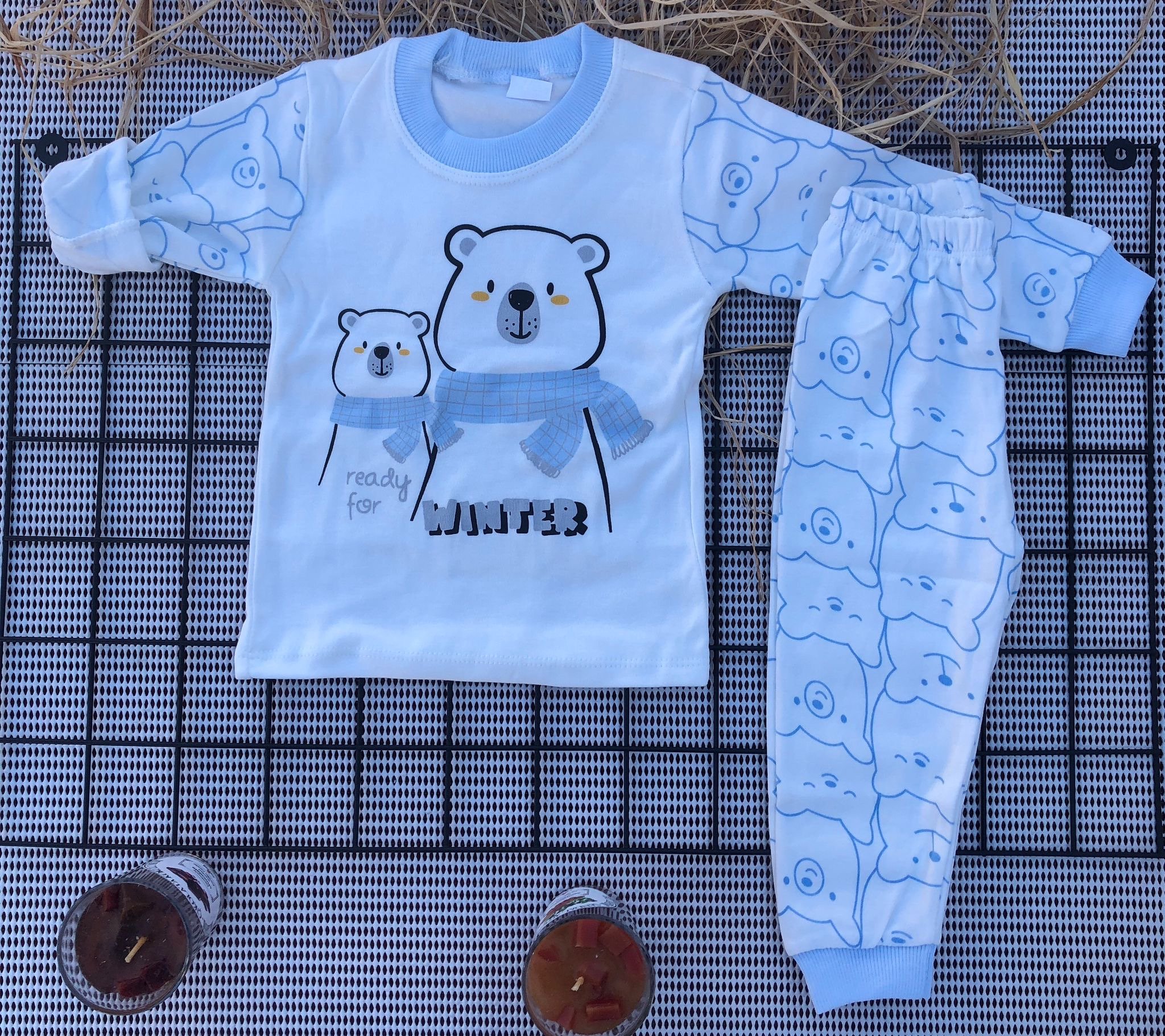 Süpermini Winter Baskılı Pijama Takımı - MAVİ