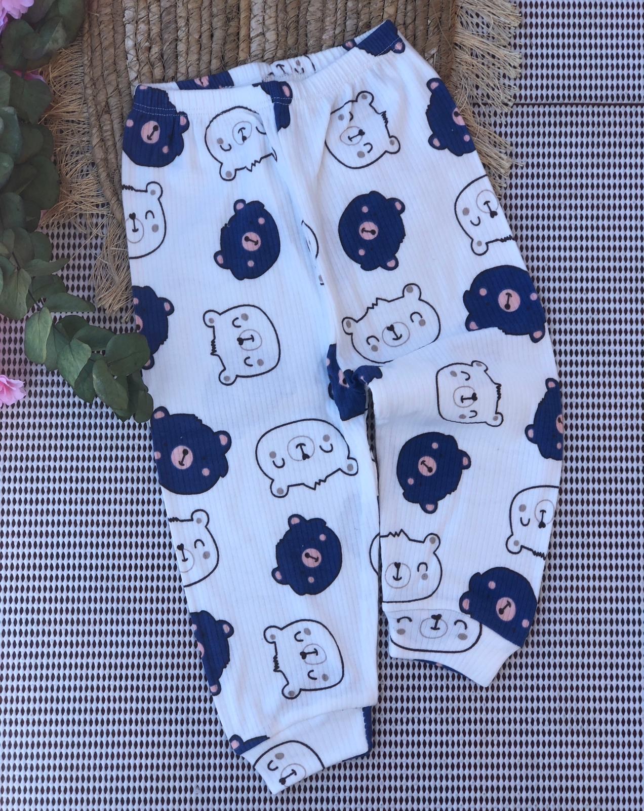 Nayinom Baskılı Manşetli Bebe Alt - Lacivert Ayı Kafa
