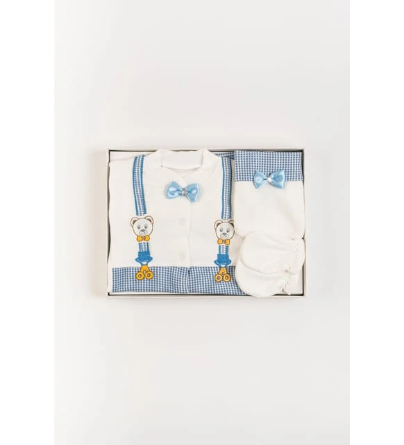 Juuta Yenidoğan Bebek Papyonlu 5 Li Hastane Çıkış Seti - Mavi