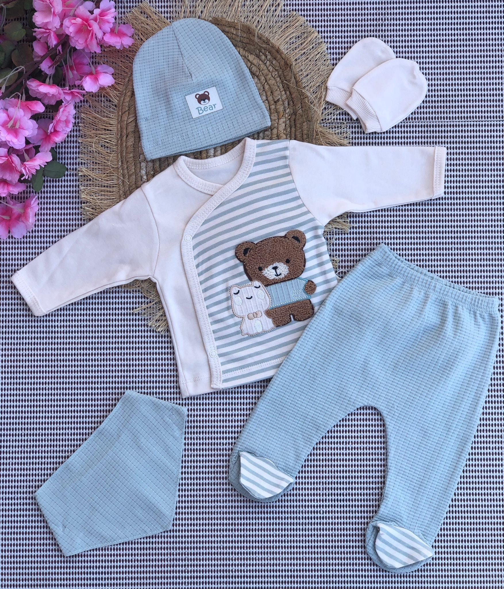Babyim Bear Süzene Nakışlı Yenidoğan 5'li Set