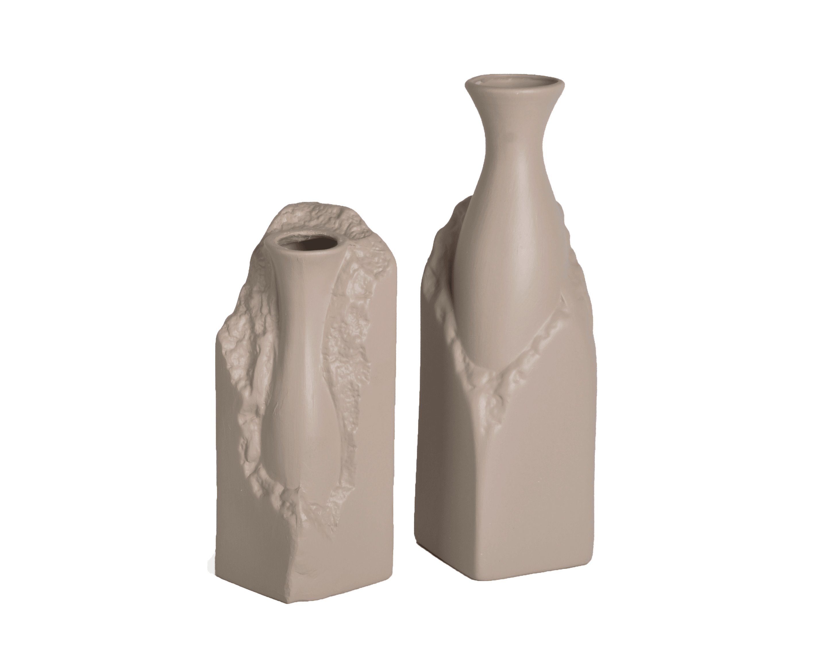 KYBA Litho Duo – El Yapımı İkili Seramik Vazo Seti  - Keten