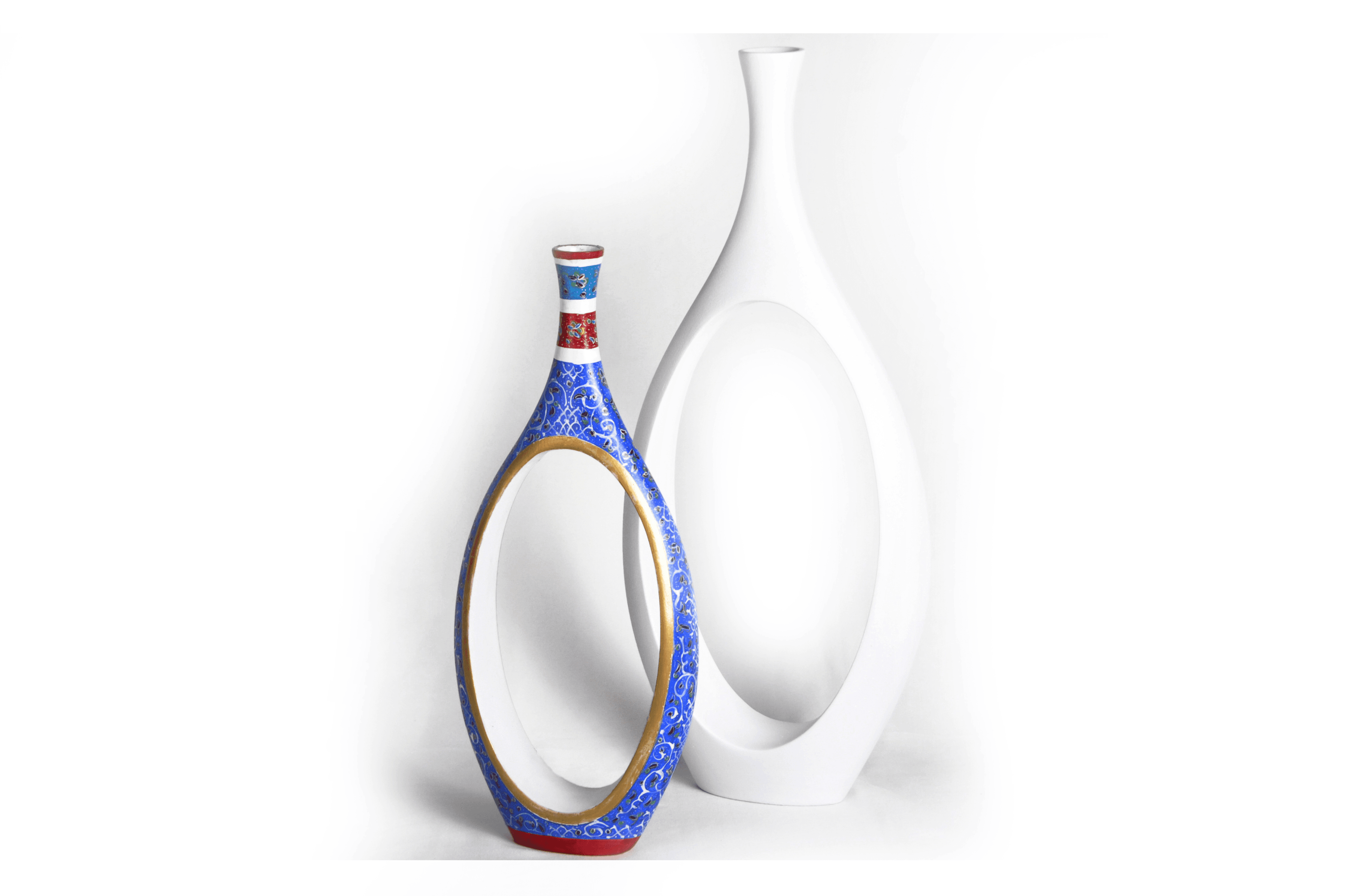 KYBA Minakari Collection - İkili El Boyama Özel Tasarım Seramik Vazo  - Minakari Oval Formlu Dekoratif Vazo