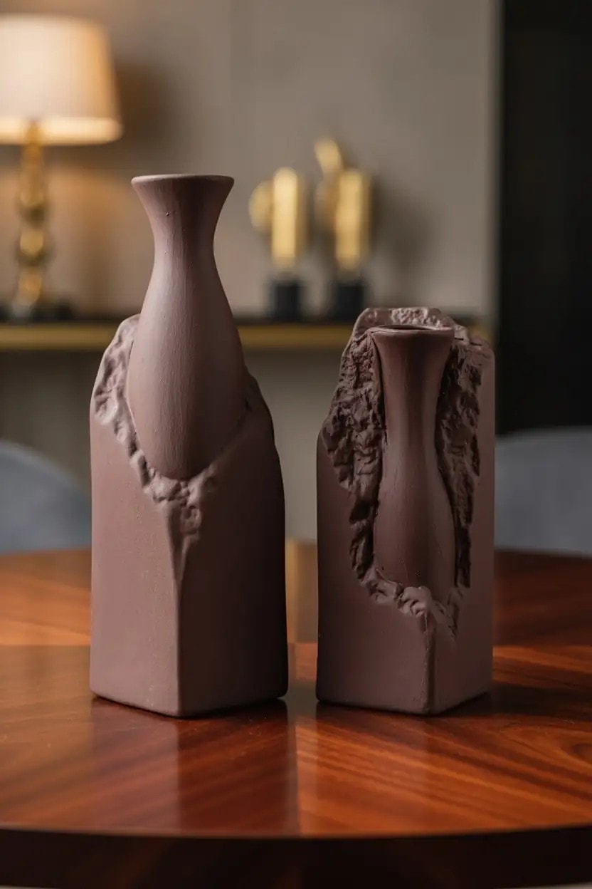 KYBA Litho Duo – El Yapımı İkili Seramik Vazo Seti 