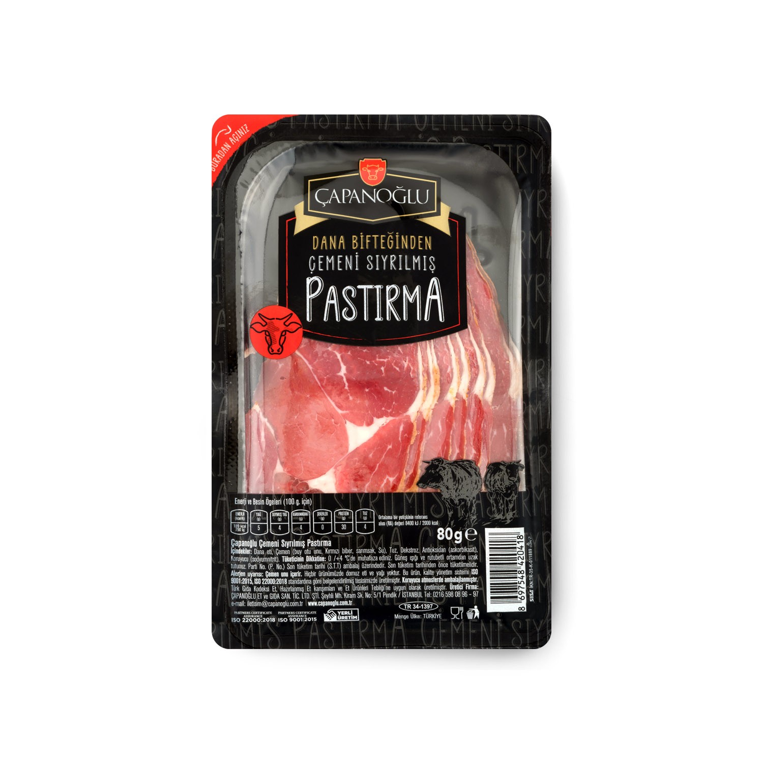 Dilimli Çemensiz Dana Biftek Pastırma 80gr.