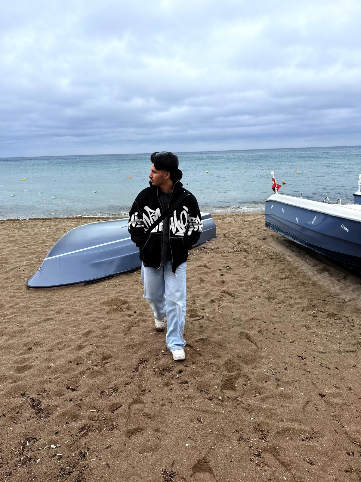 Graffiti Baskılı Oversize full zip hoodie