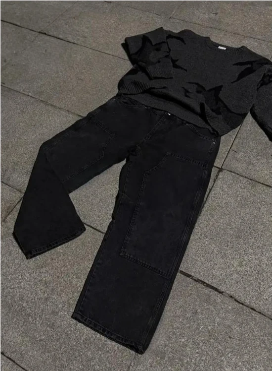 Antrasit Yıkamalı Baggy Jean