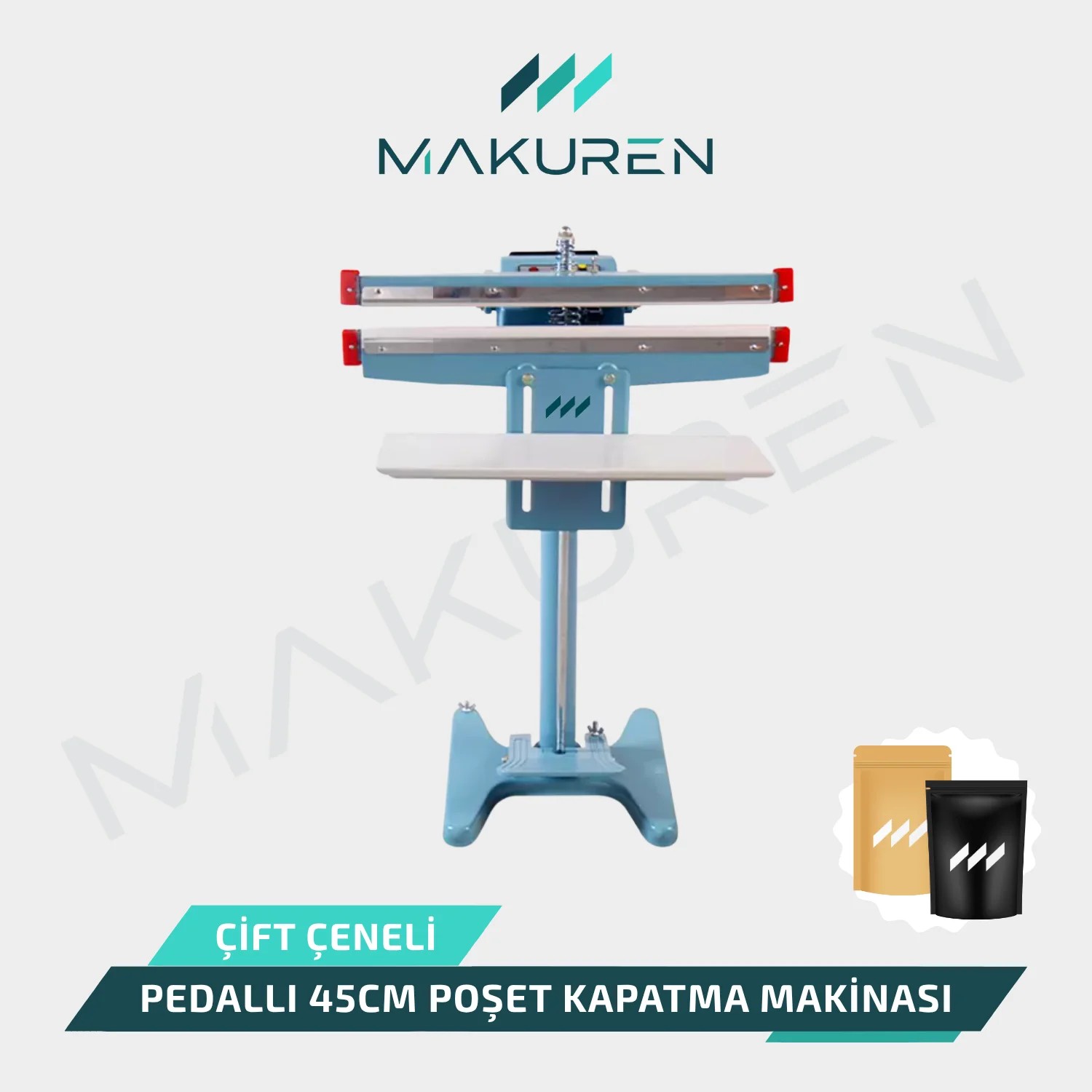 Pedallı Poşet Yapıştırma Makinası 45cm Çift Çeneli 10mm