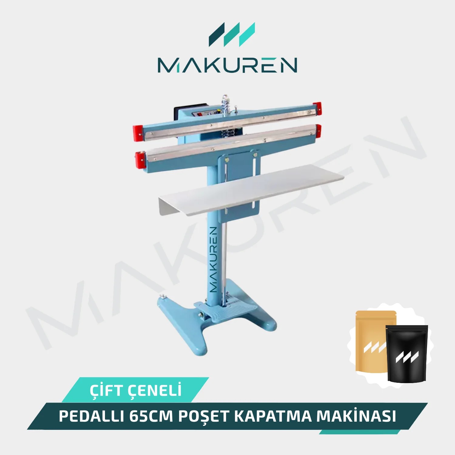 Pedallı Poşet Yapıştırma Makinası 65cm Çift Çeneli 10mm